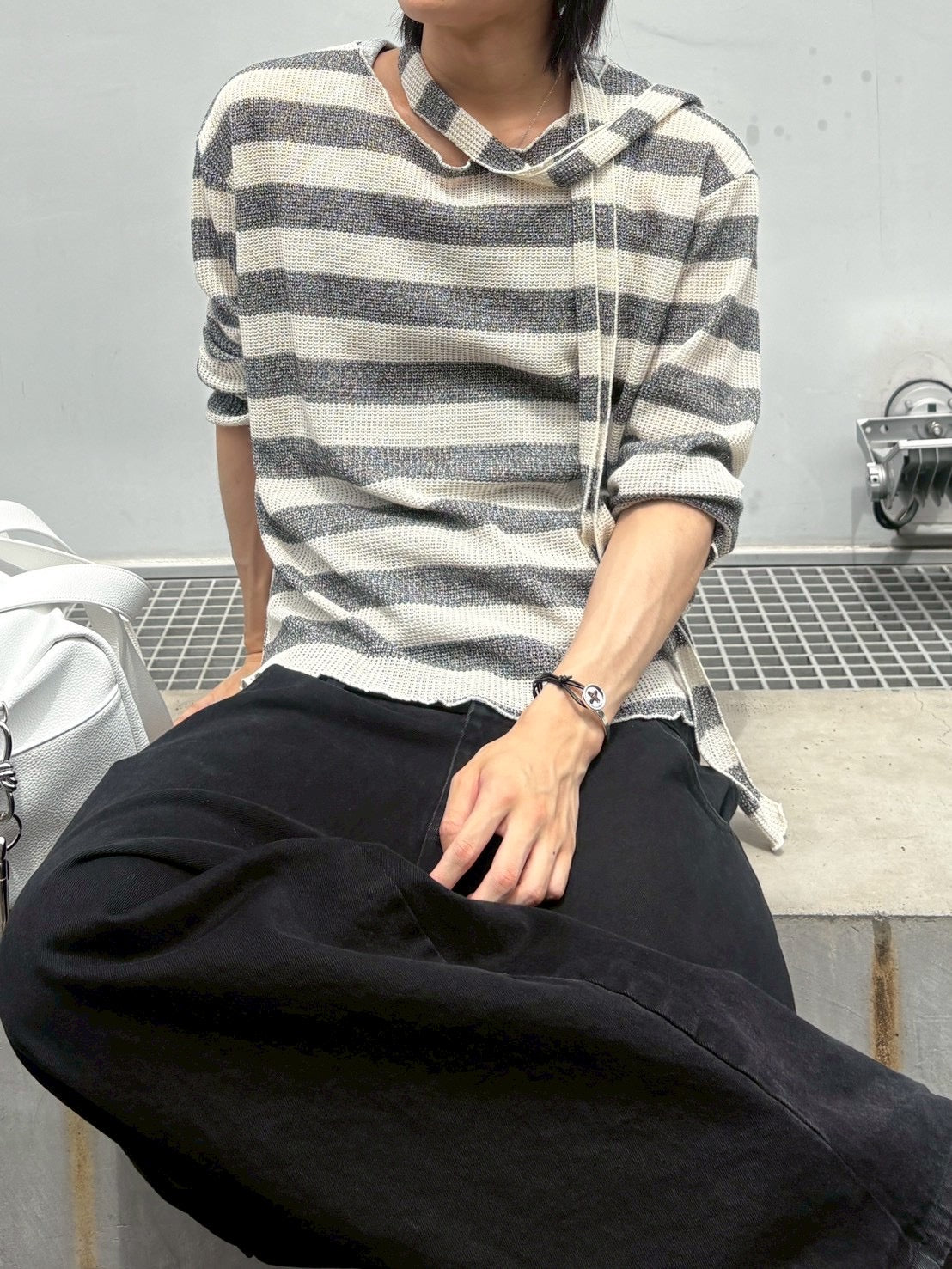 【nmtc+】tie set sheer border long sleeve (2color)