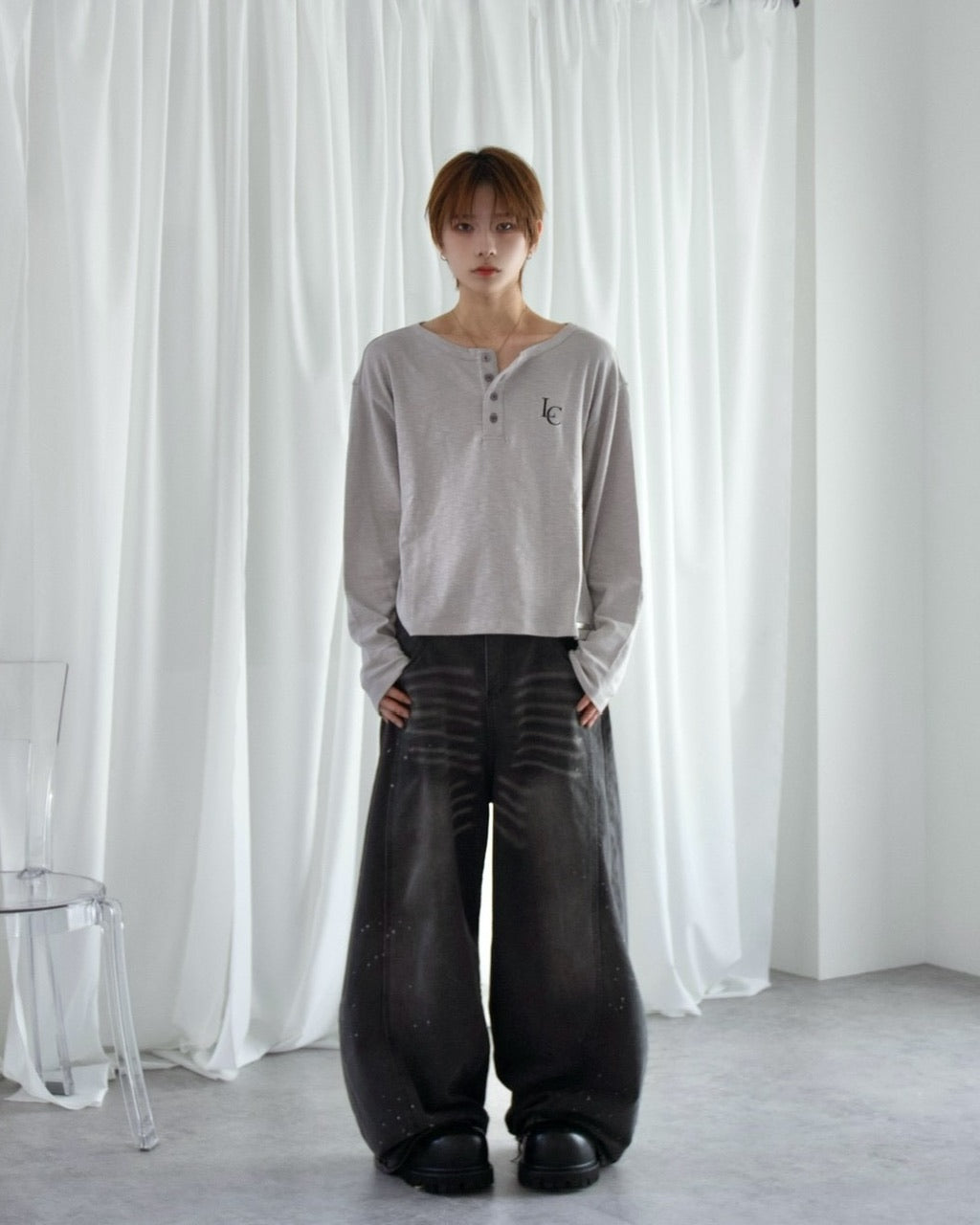 【LUV CODE】LC Button henley long sleeve tee (3color)