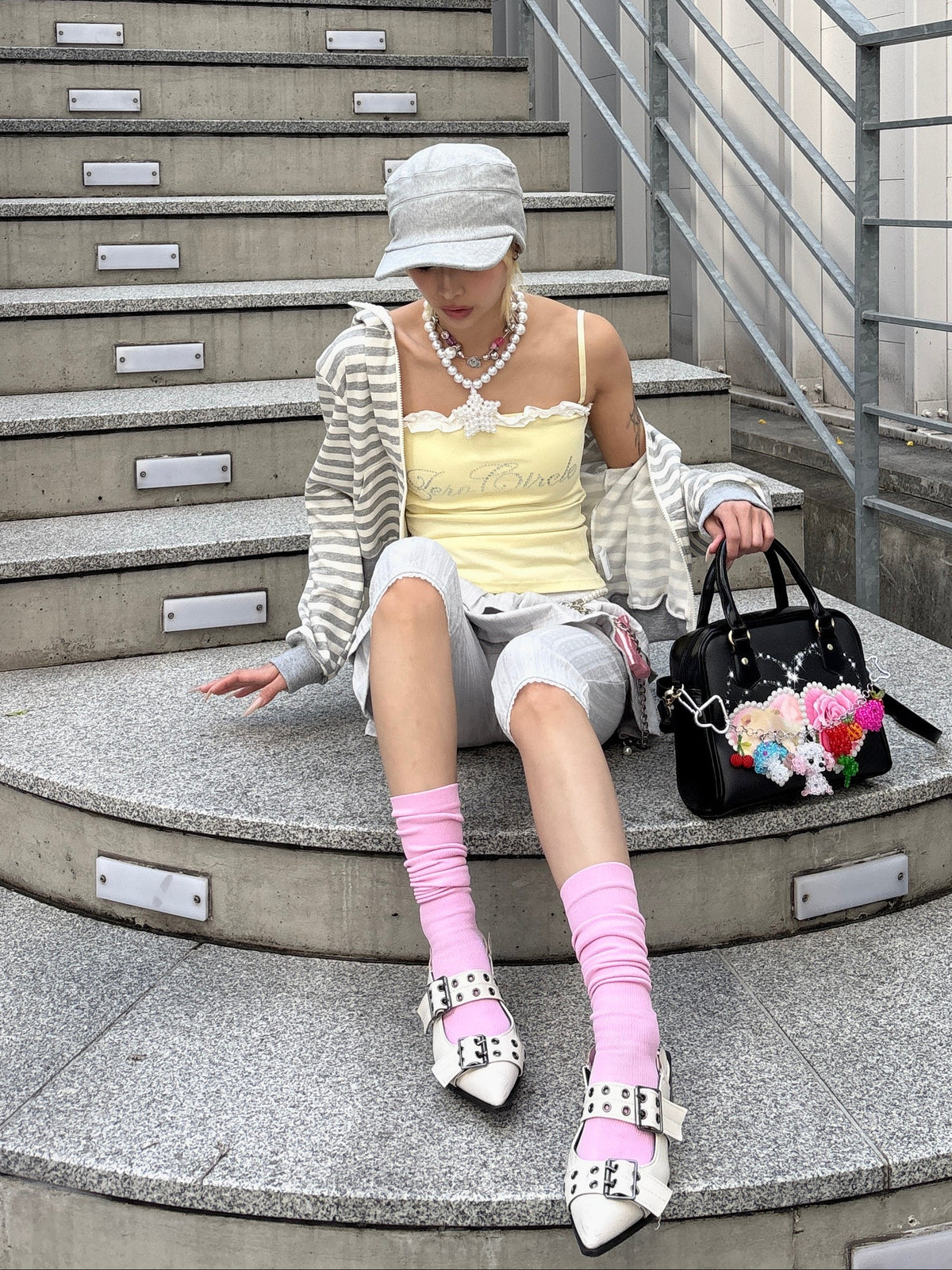 国際配送【Never mind the XU】rhinestone race camisole
