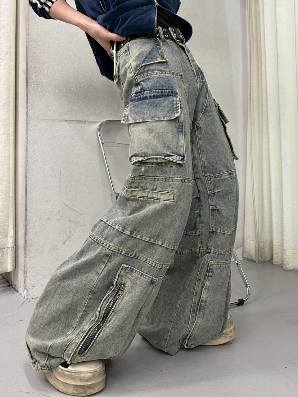 国際配送【LUV CODE】multi pocket denim cargo pants (2color)