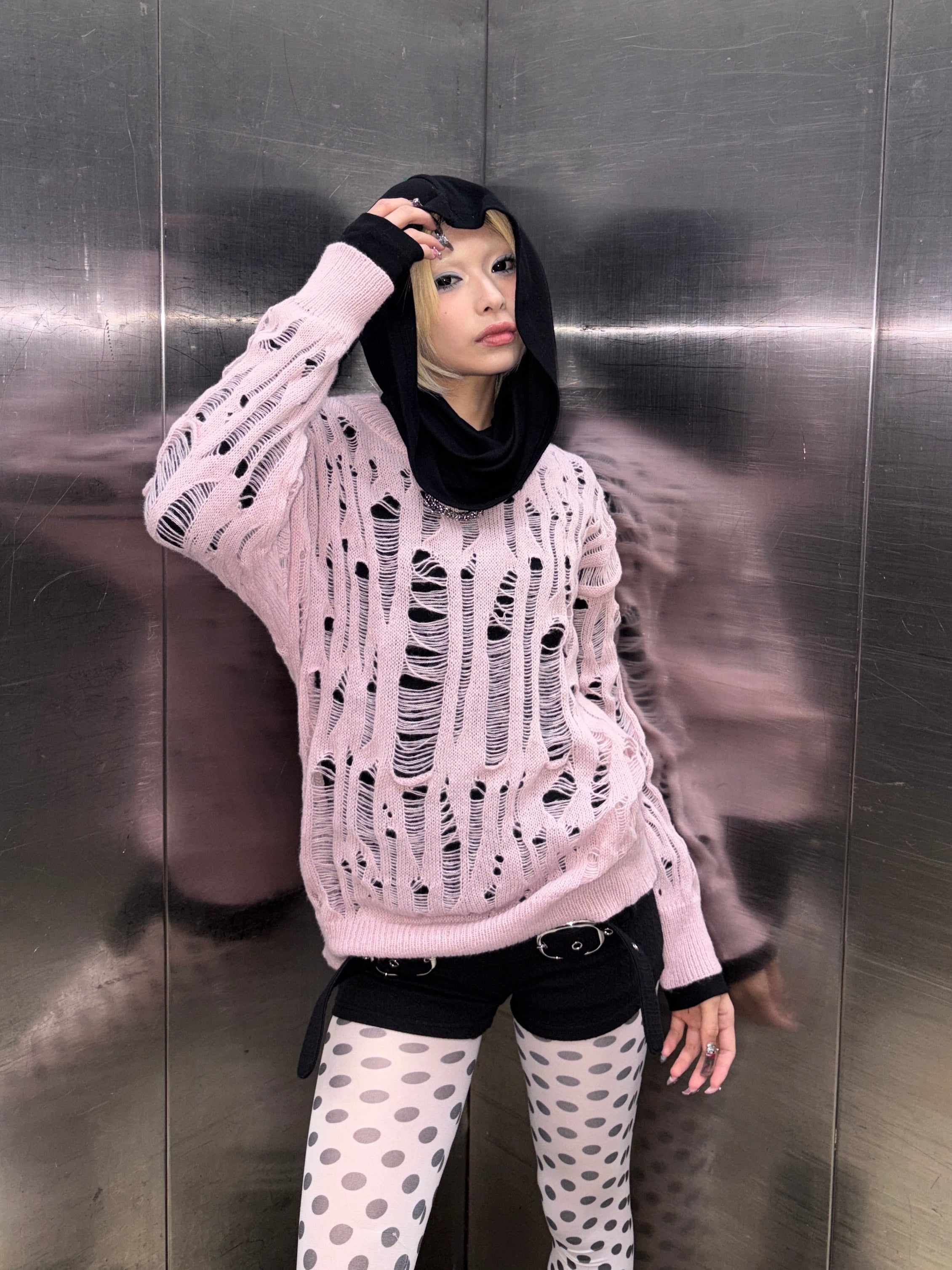 国際配送【Never mind the XU】damage loose knit