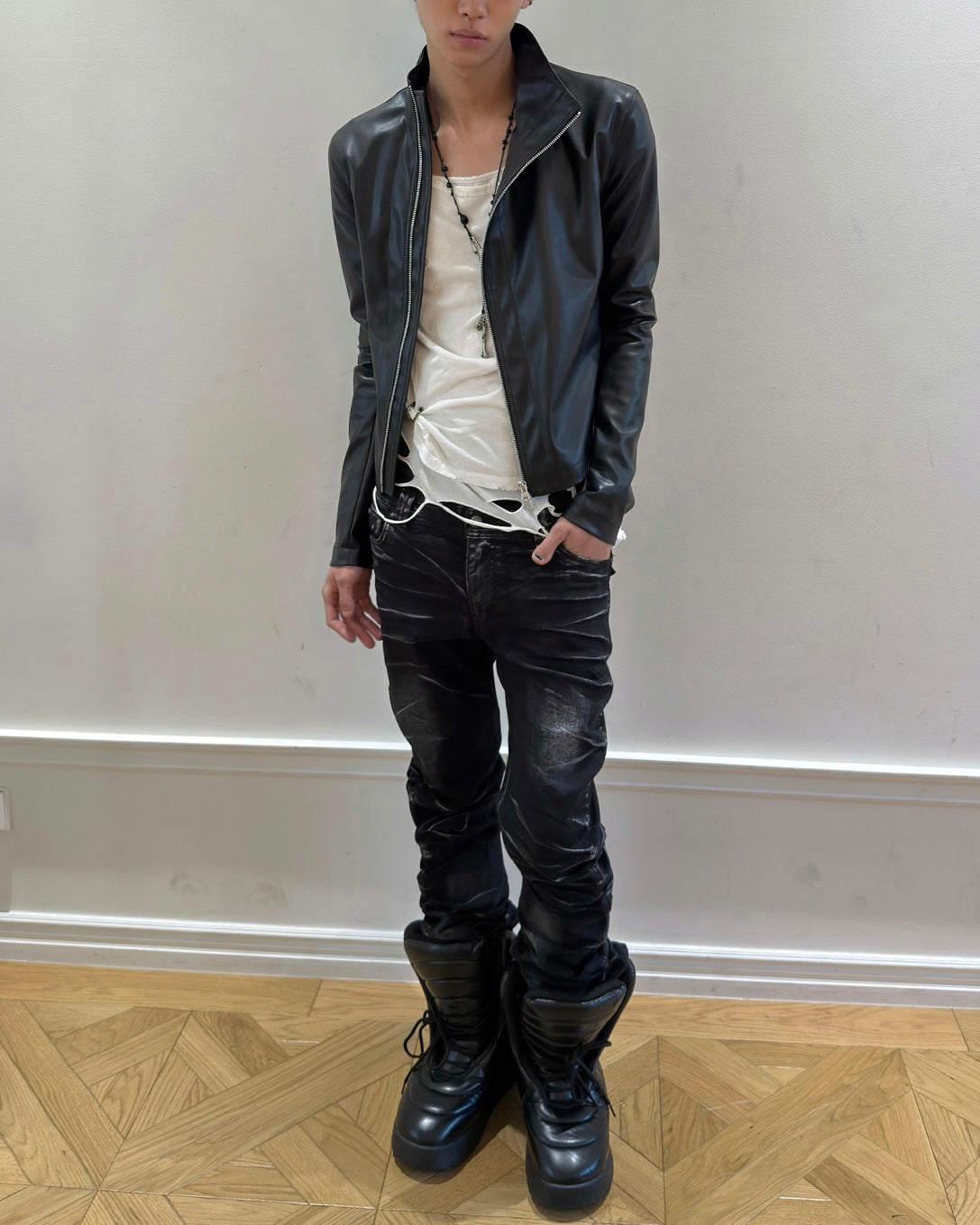【LECYTO】Offset Leather Jacket