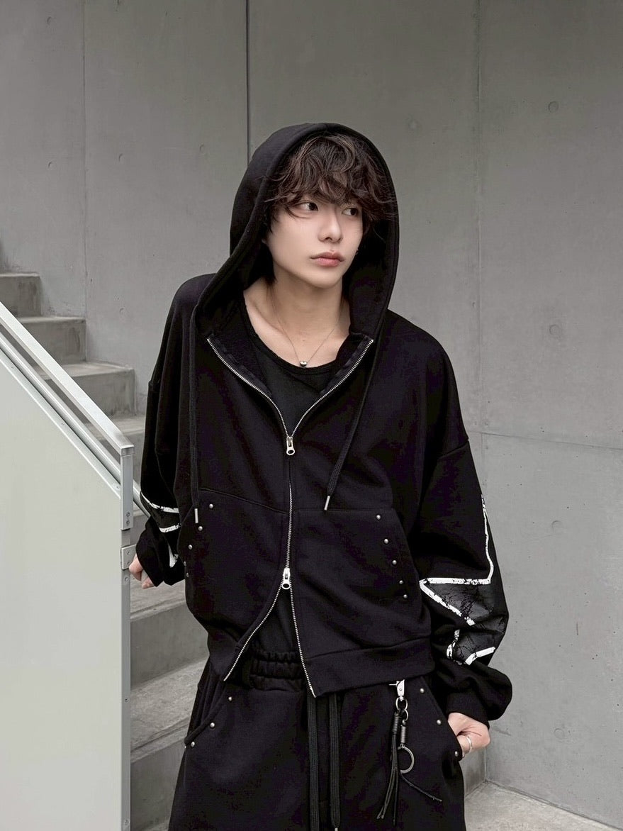 受注制【LUV CODE】star rivet zip up hoodie (2color)