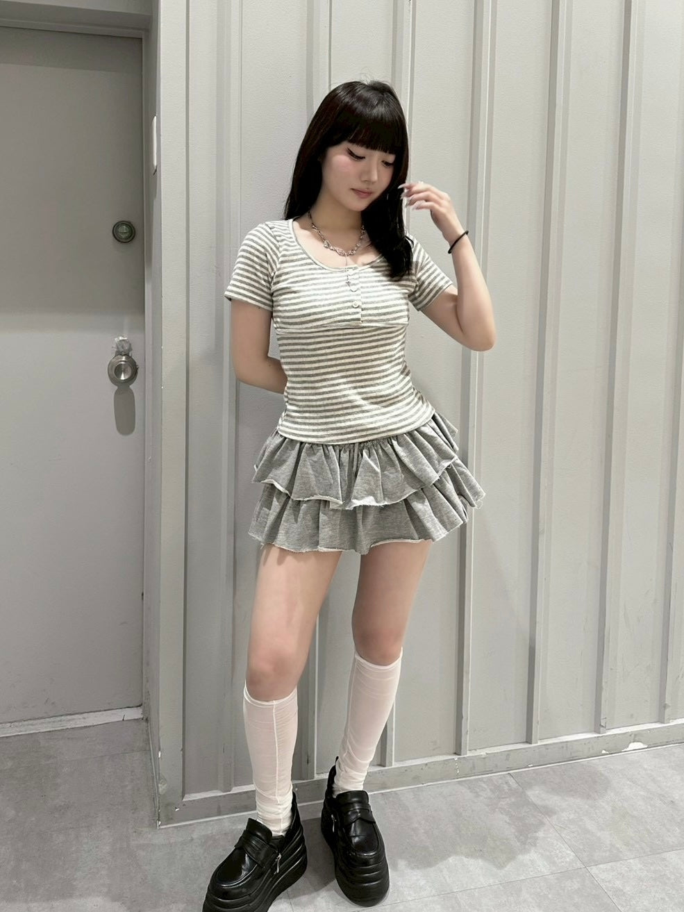 7/4 20:00発売 受注制【nmtc+】Stripe U-Neck Button Tee (2color)