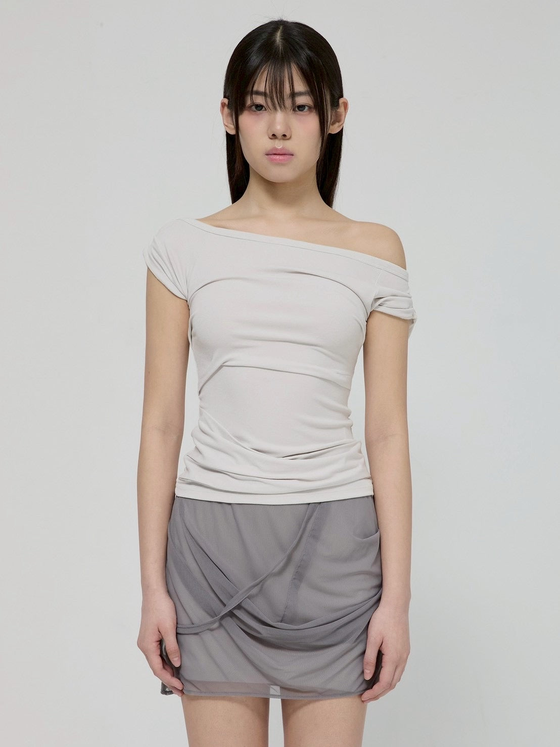 6/22 21:00発売【FLAREUP】Draped Mesh Layered Mini Skirt