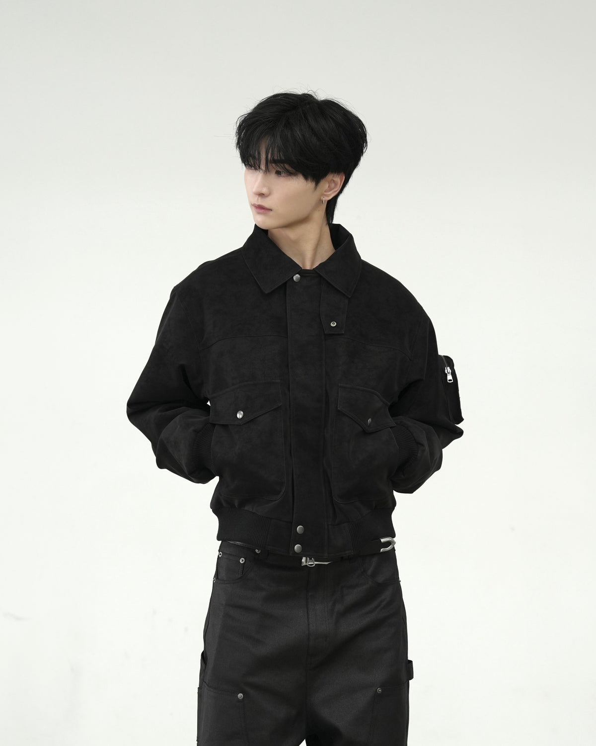 【CHIKASHITSU PLUS HIGH】Boa collar faux leather flight jacket