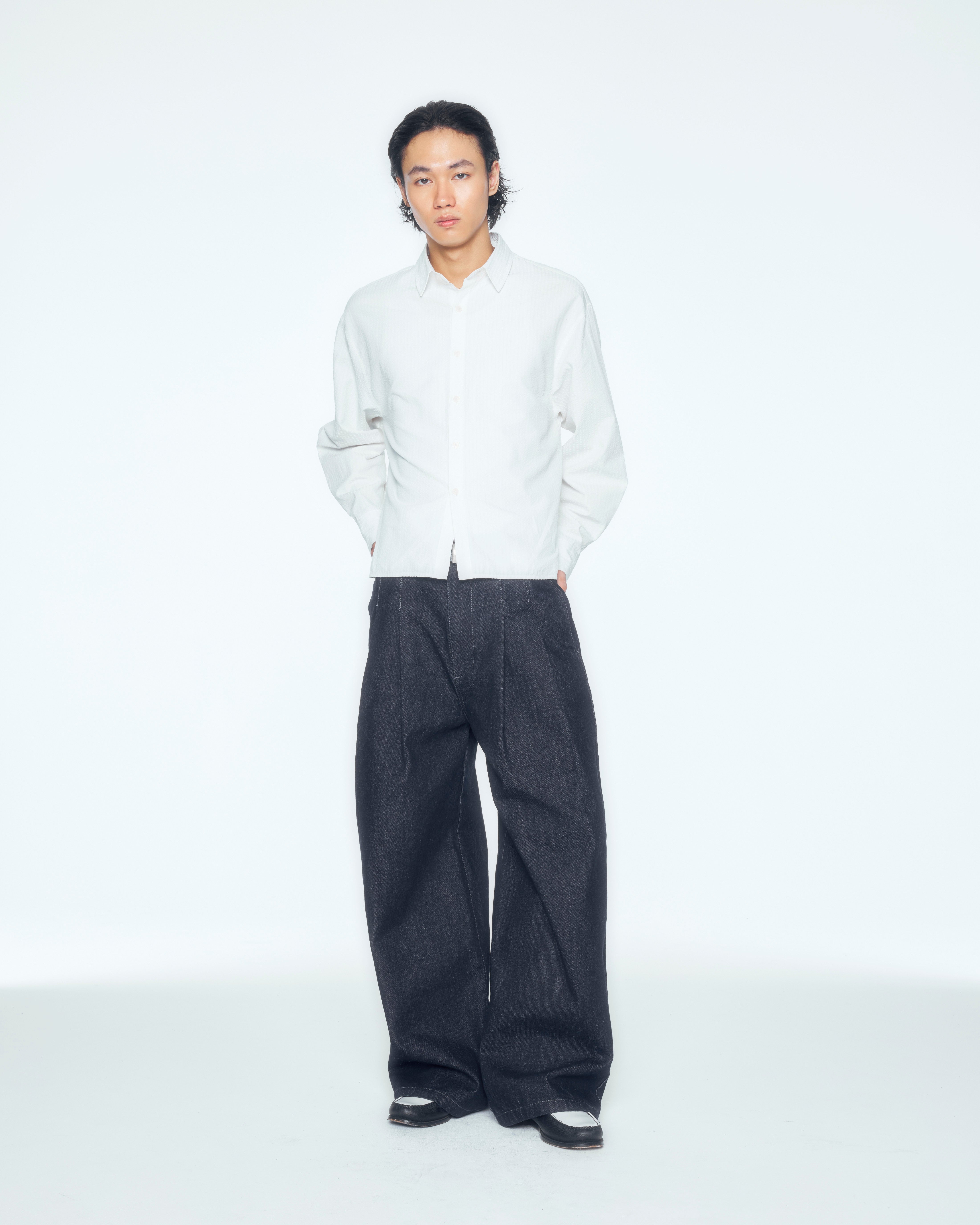 CS シャツ　ブルーCROPPED STRIPE BUTTON UP SHIRT CS】CROPPED STRIPE BUTTON UP SHIRT – PRESSING WEB SHOP