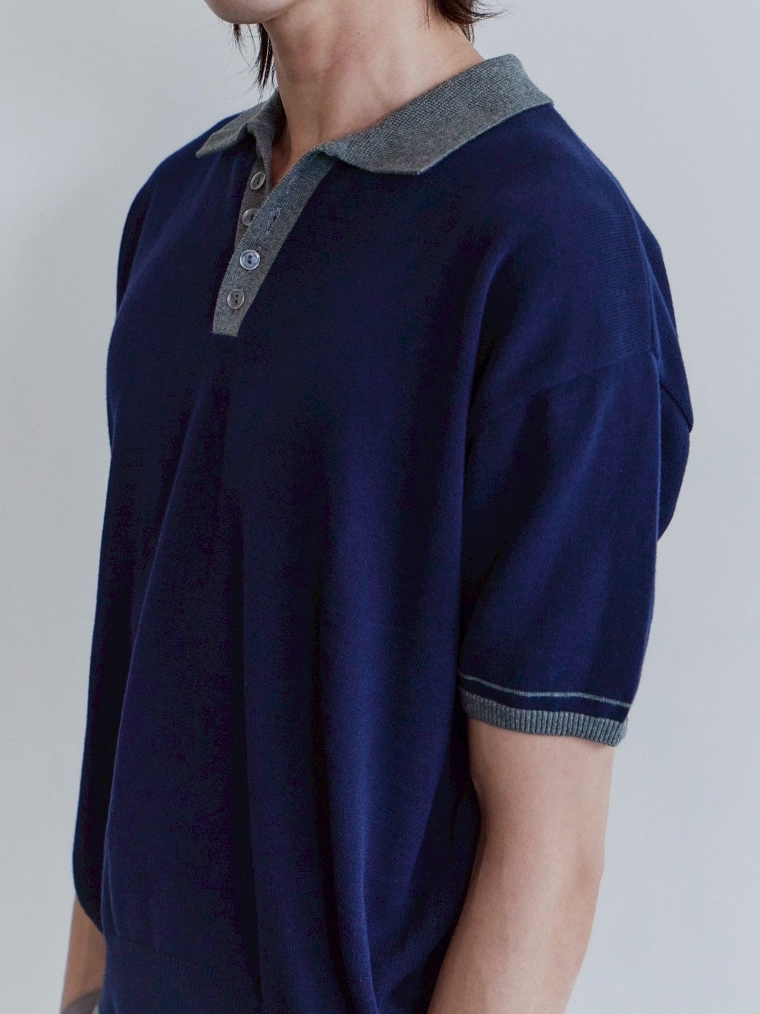 【Waviness】Accent Collar Polo Knit