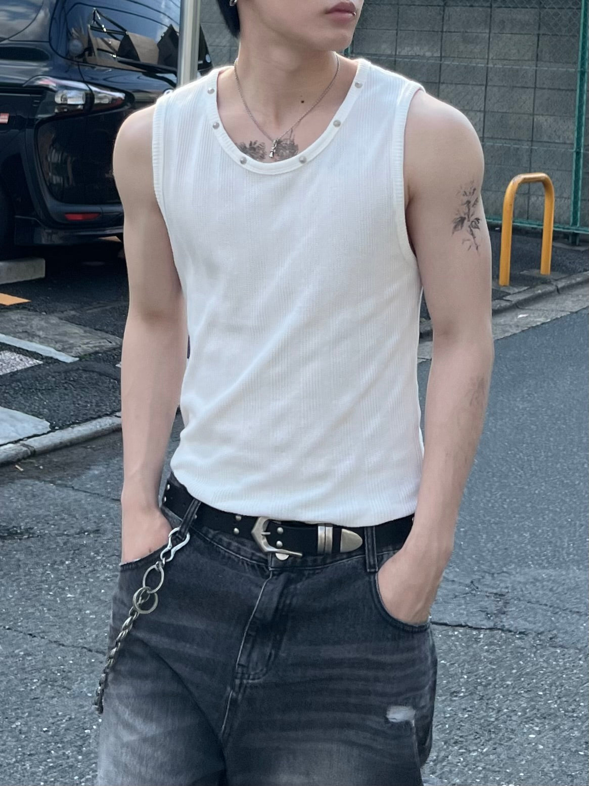 大阪店WEB限定受注制【Chikashitsu +】neck studs tank (3color)