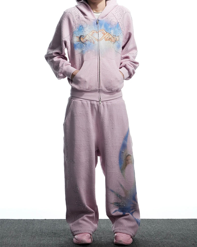 【DND4DES】Virgin Mary Rhinestone Double Waist Sweatpants