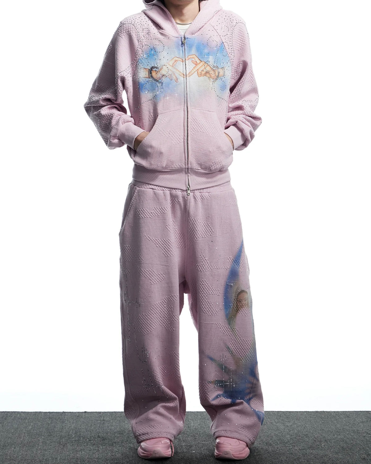 【DND4DES】Virgin Mary Rhinestone Double Waist Sweatpants