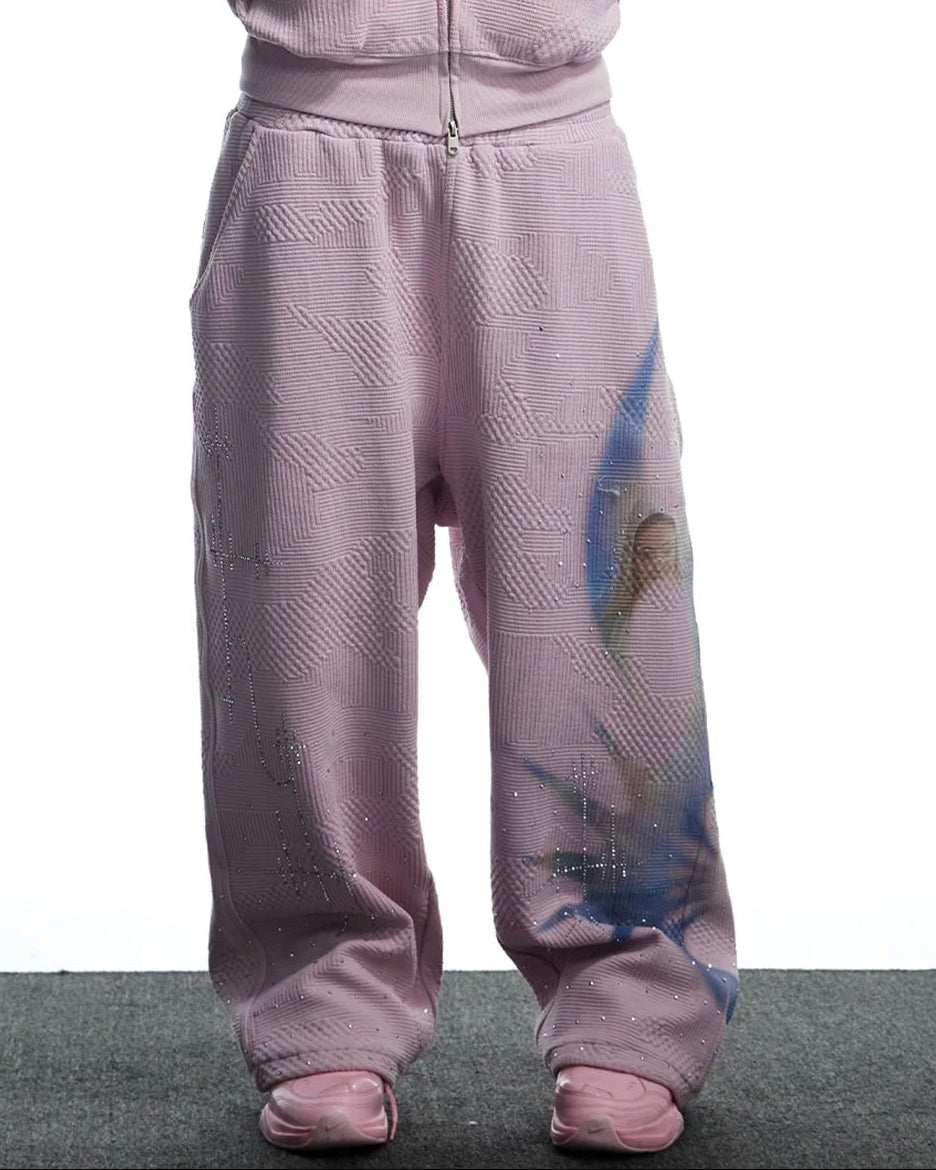 【DND4DES】Virgin Mary Rhinestone Double Waist Sweatpants