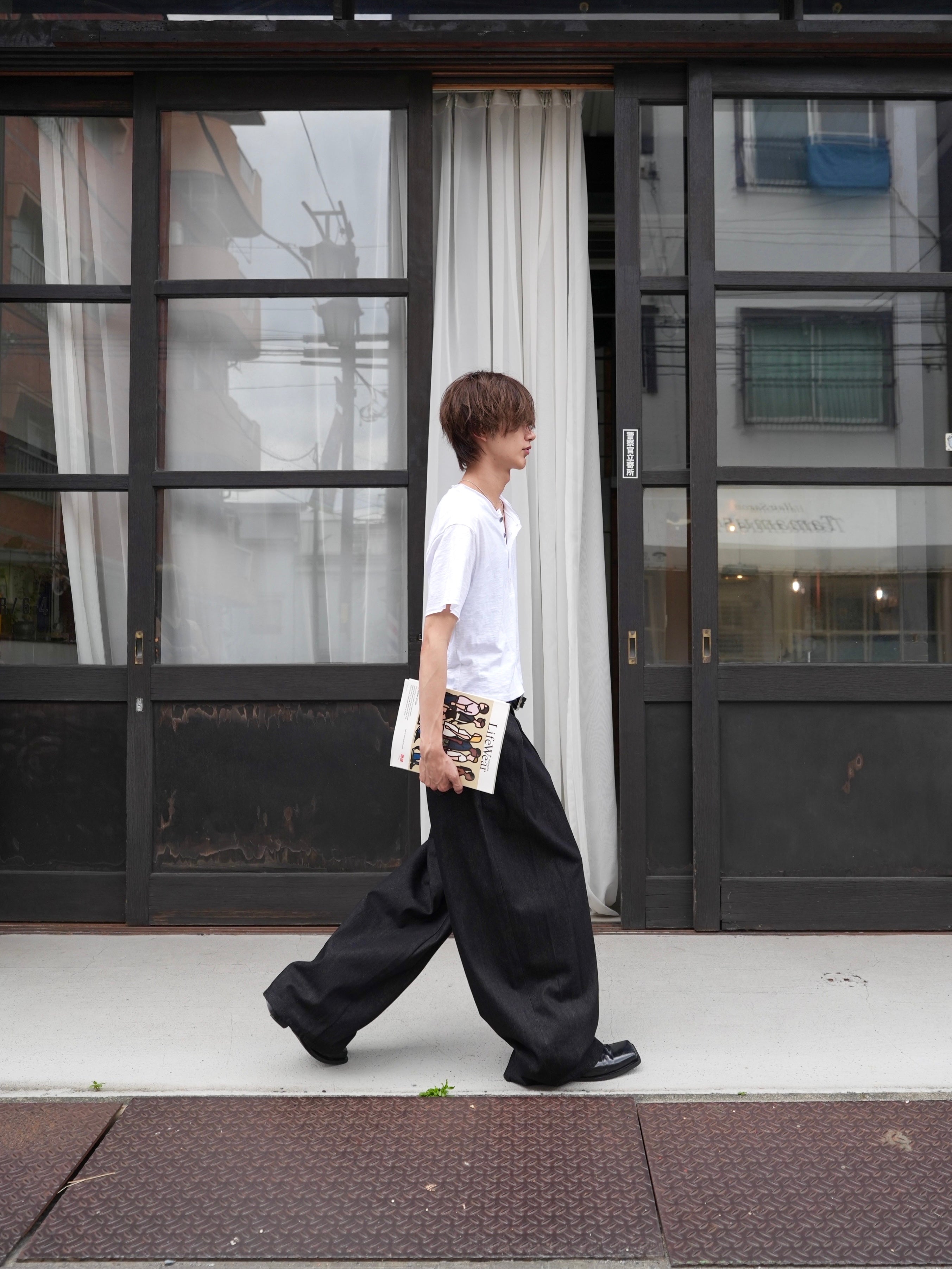 【CHIKASHITSU PLUS HIGH】Steel button short sleeve henley tee (2color)