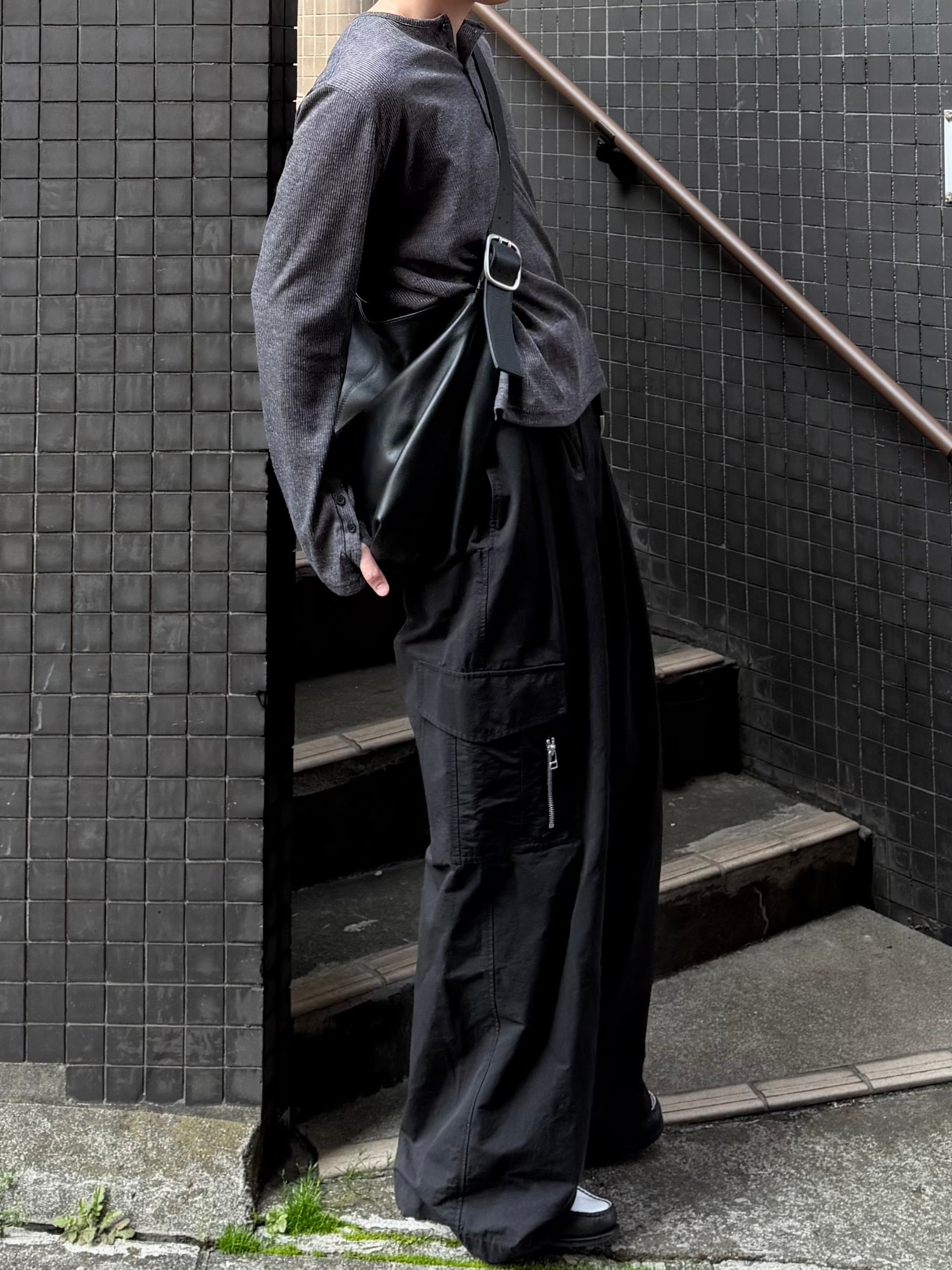 東京店WEB限定受注制【Chikashitsu +】rib knit henry neck tee (3color)