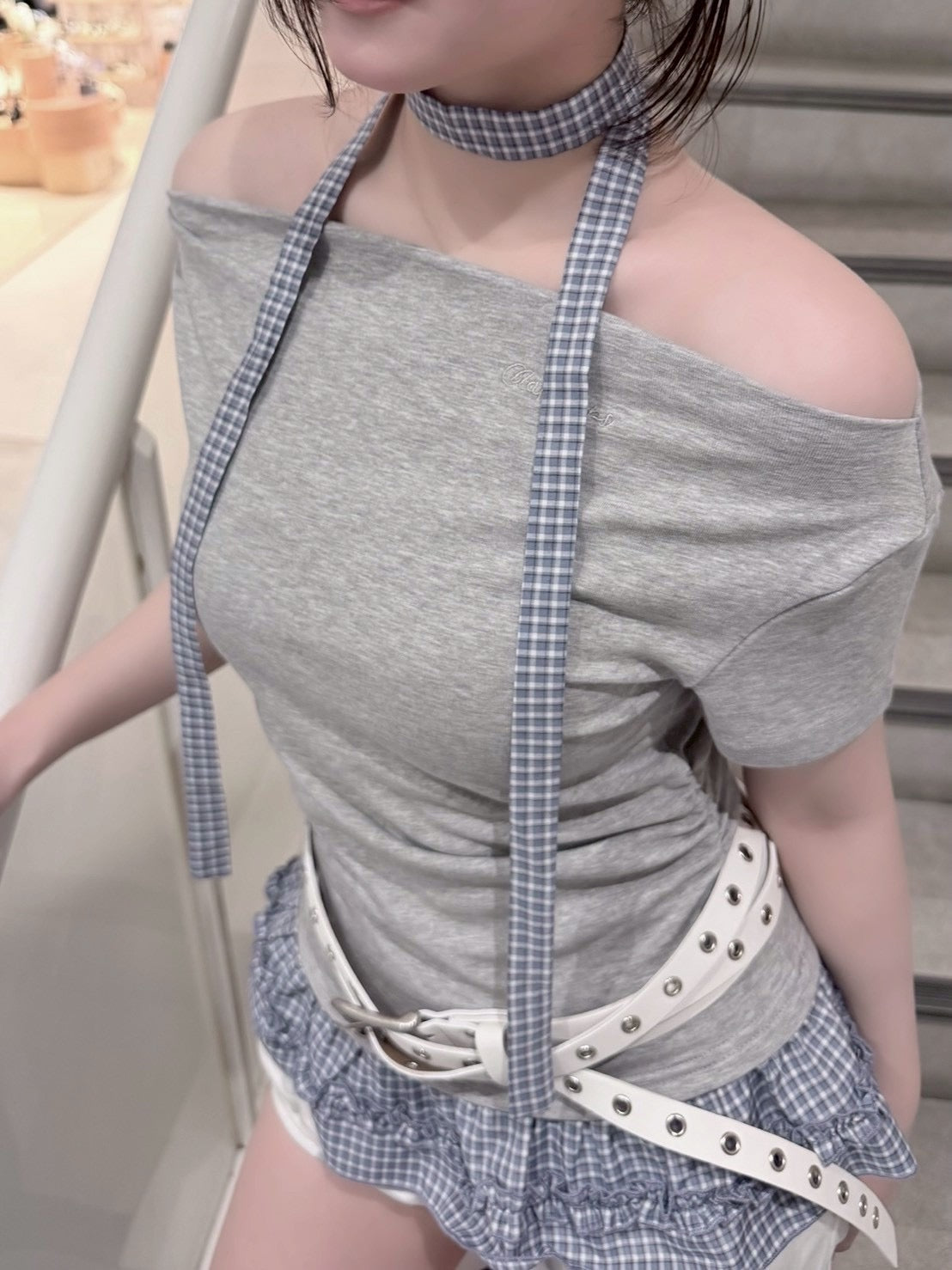 受注制【nmtc+】Check Frill Layered Tee Scarf Set (2color)