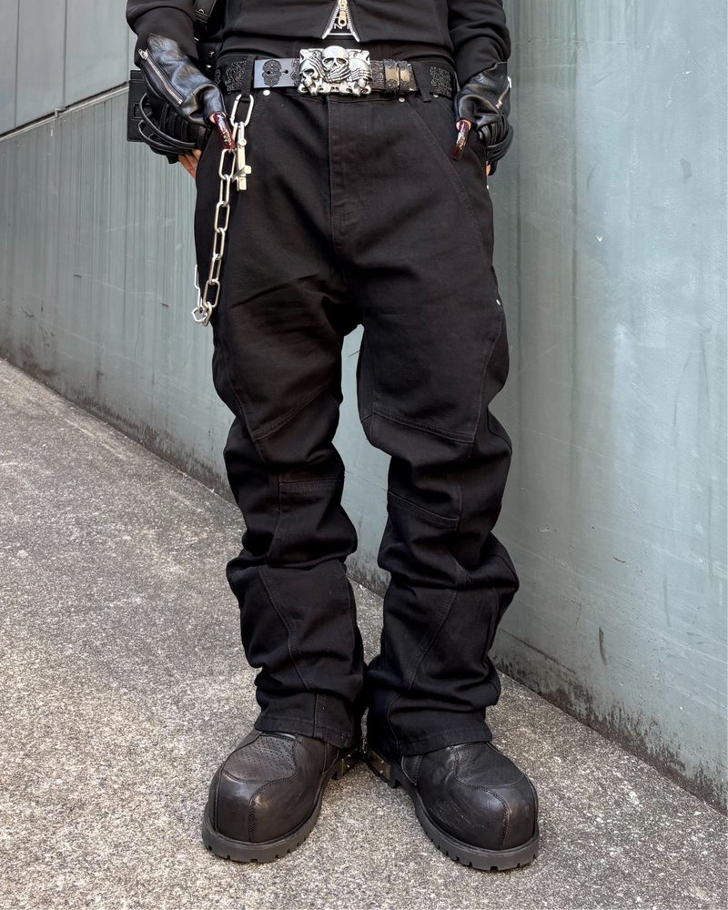 受注制【Never mind the XU】CUTOUT ZIPPER BOOTCUT DENIM (2color)