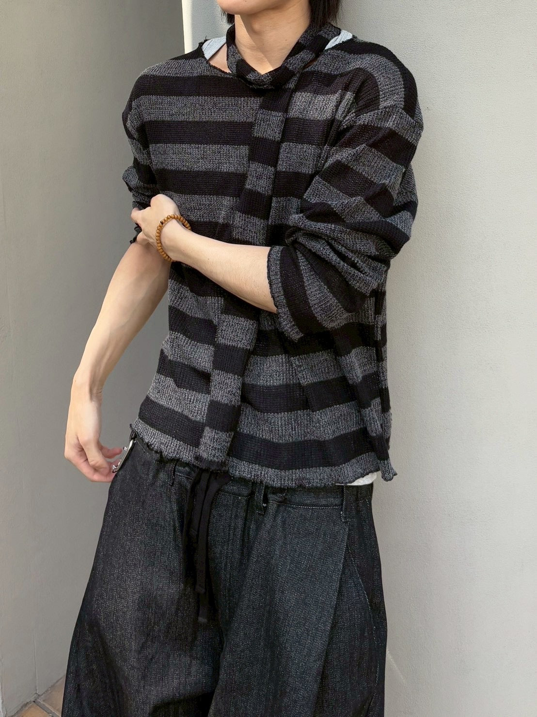 【nmtc+】tie set sheer border long sleeve (2color)