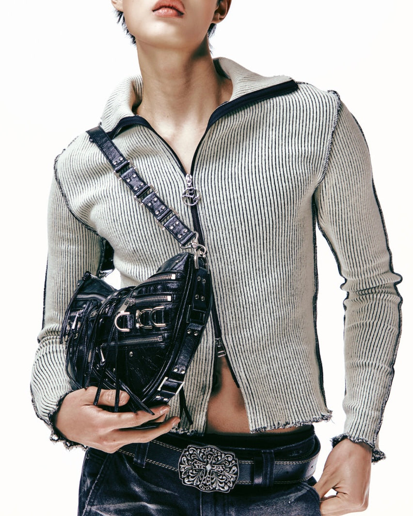 【LECYTO】Destroyed Lip Knit Zip-Up