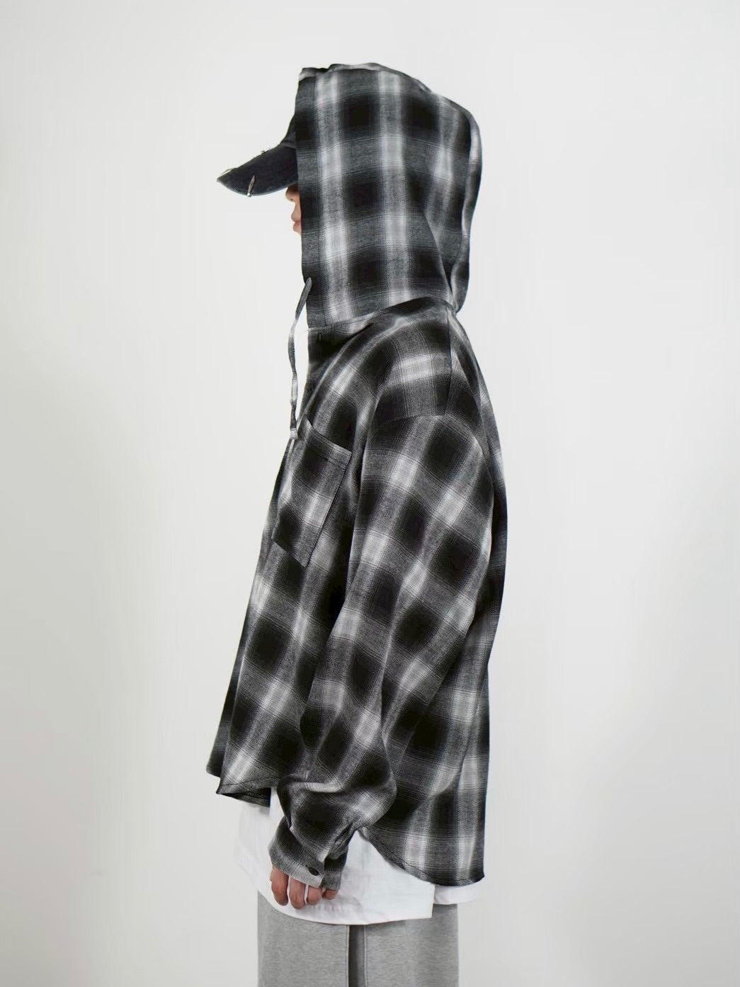受注制【Chikashitsu +】tartan check hooded shirt (3color)