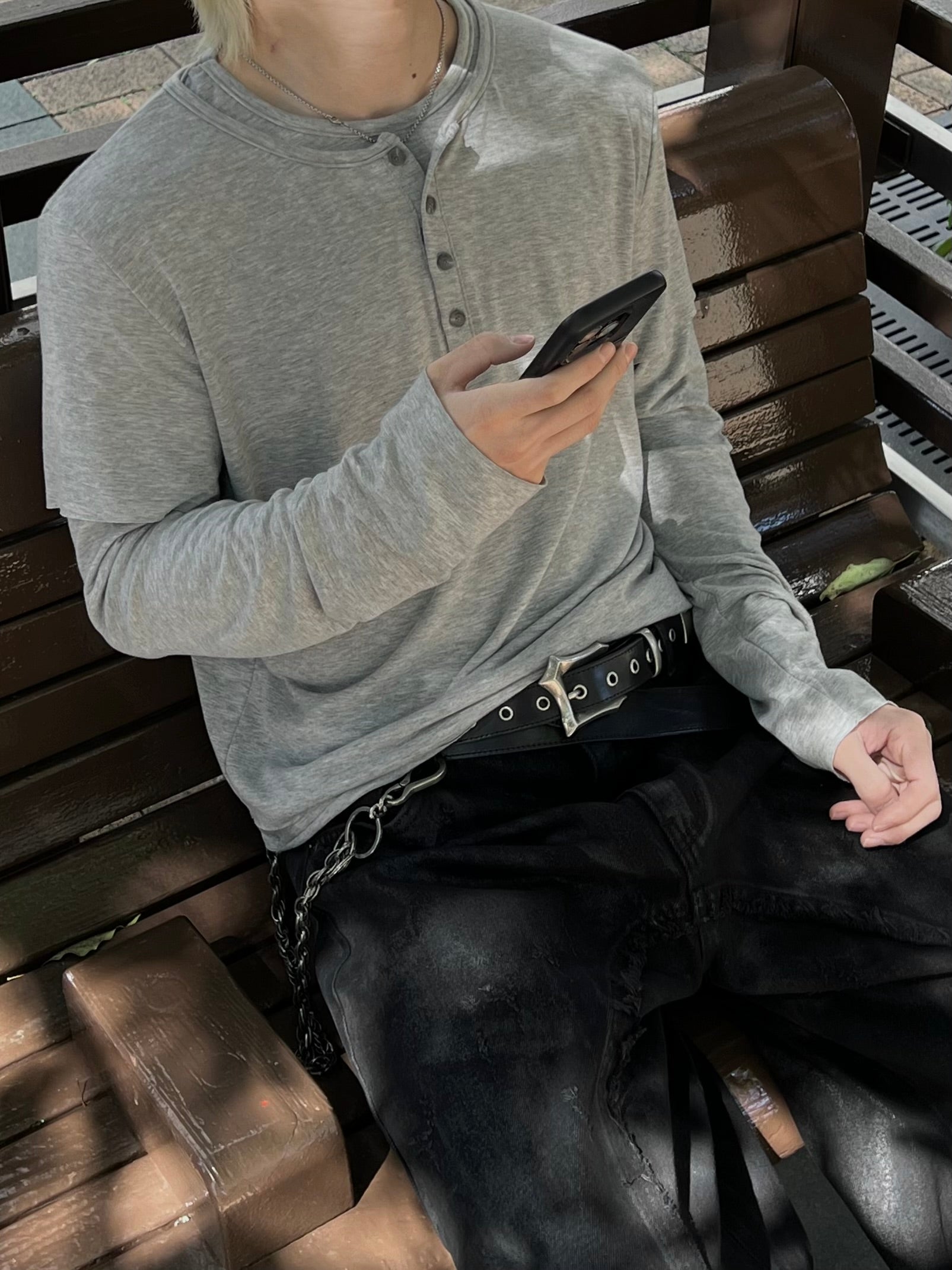 大阪店WEB限定受注制【Chikashitsu +】double layer henry long sleeve (3color)