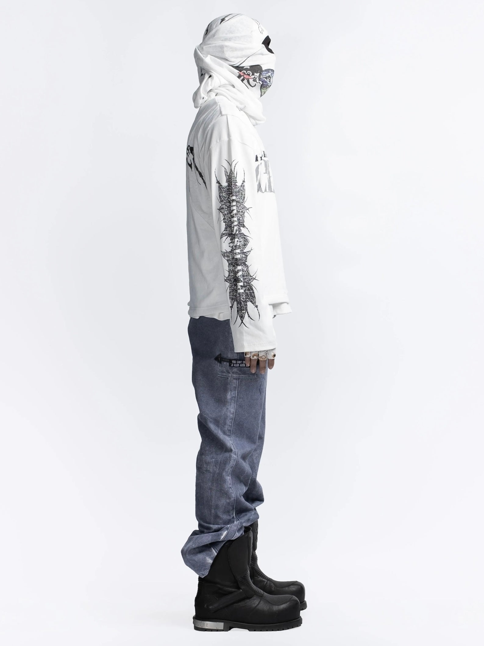 【F.V.V.O】Ribbed Printed Henley Long Sleeve