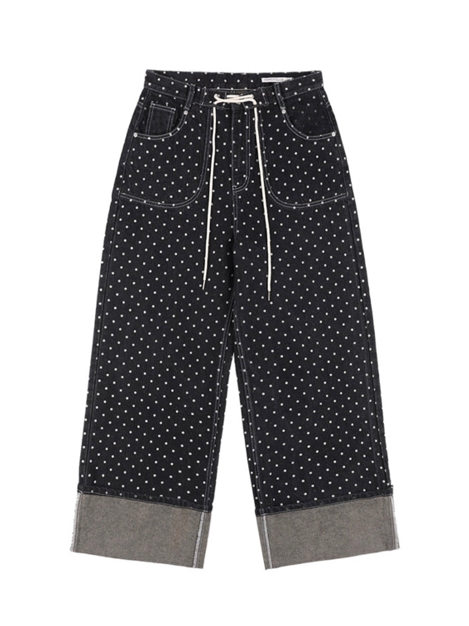 【FANCY CLUB】STRING DOT ROLL-UP PANTS