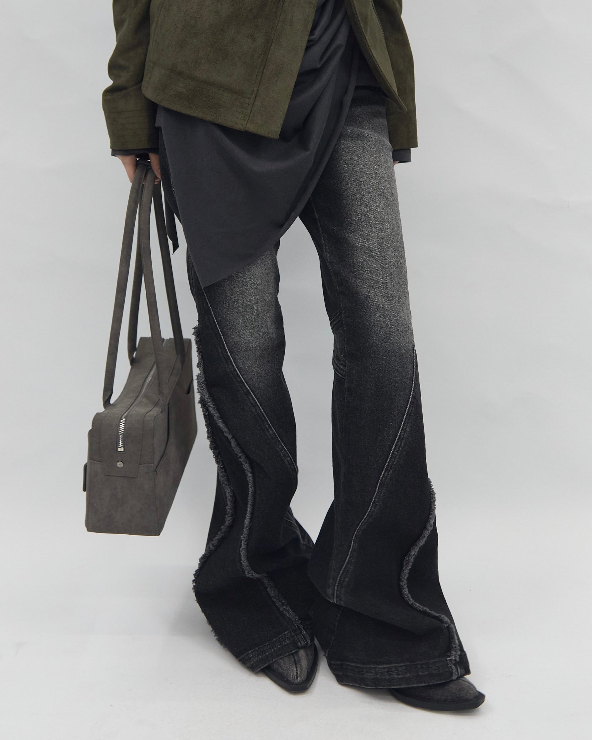 【BLR BLUER】Crush Double Line Washing Denim Pants