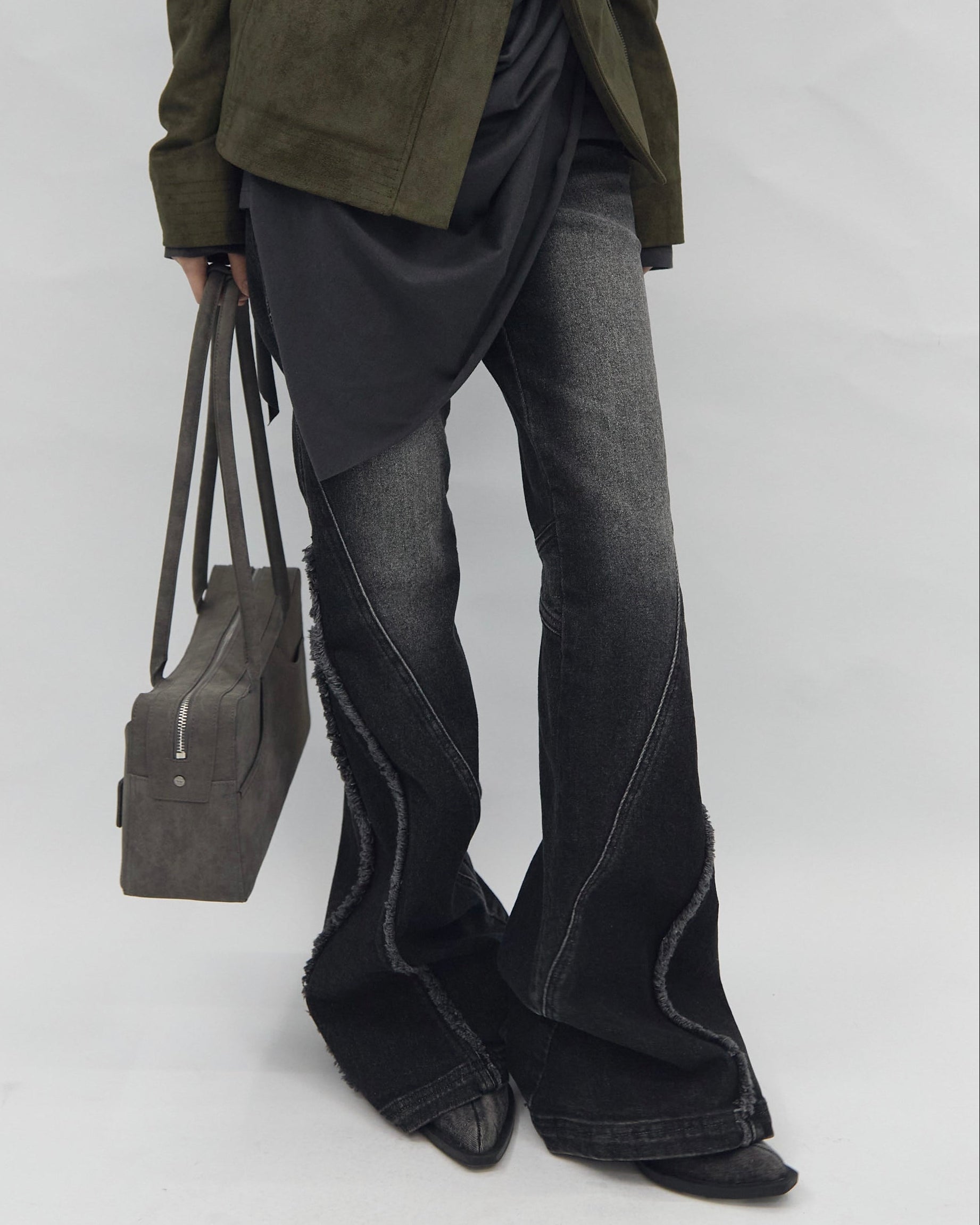 【BLR BLUER】Crush Double Line Washing Denim Pants
