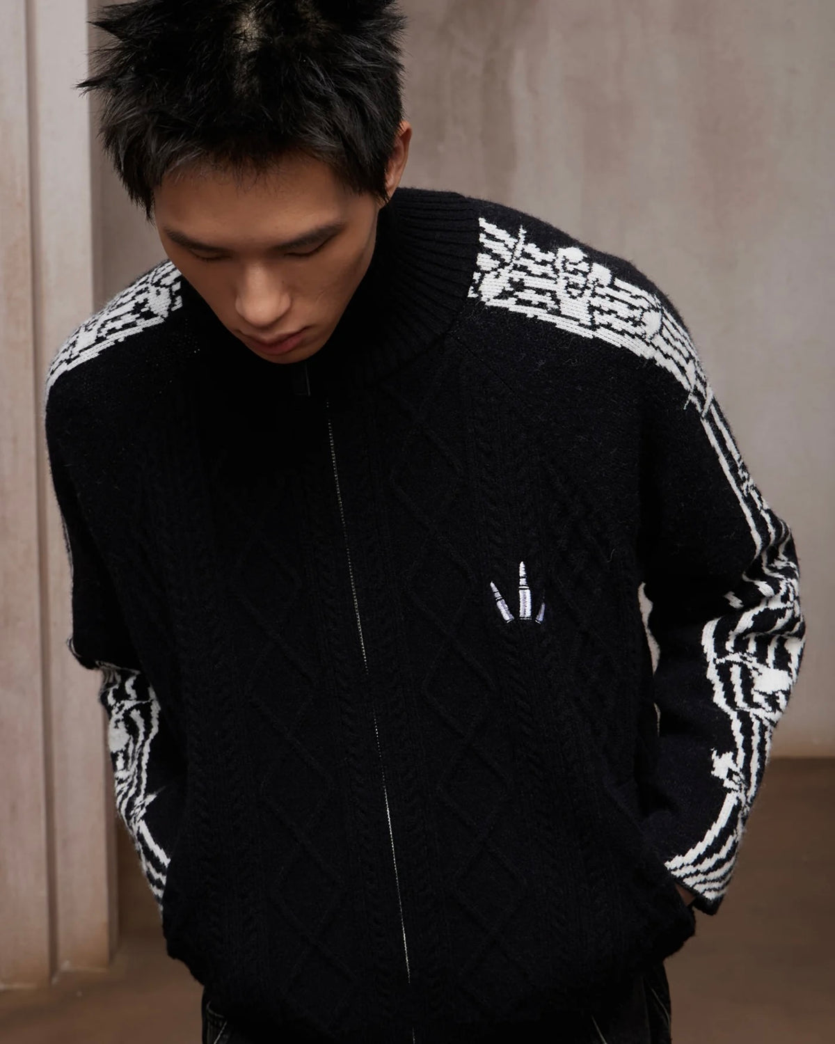 【DND4DES】Music Note Jacquard Knit Jacket