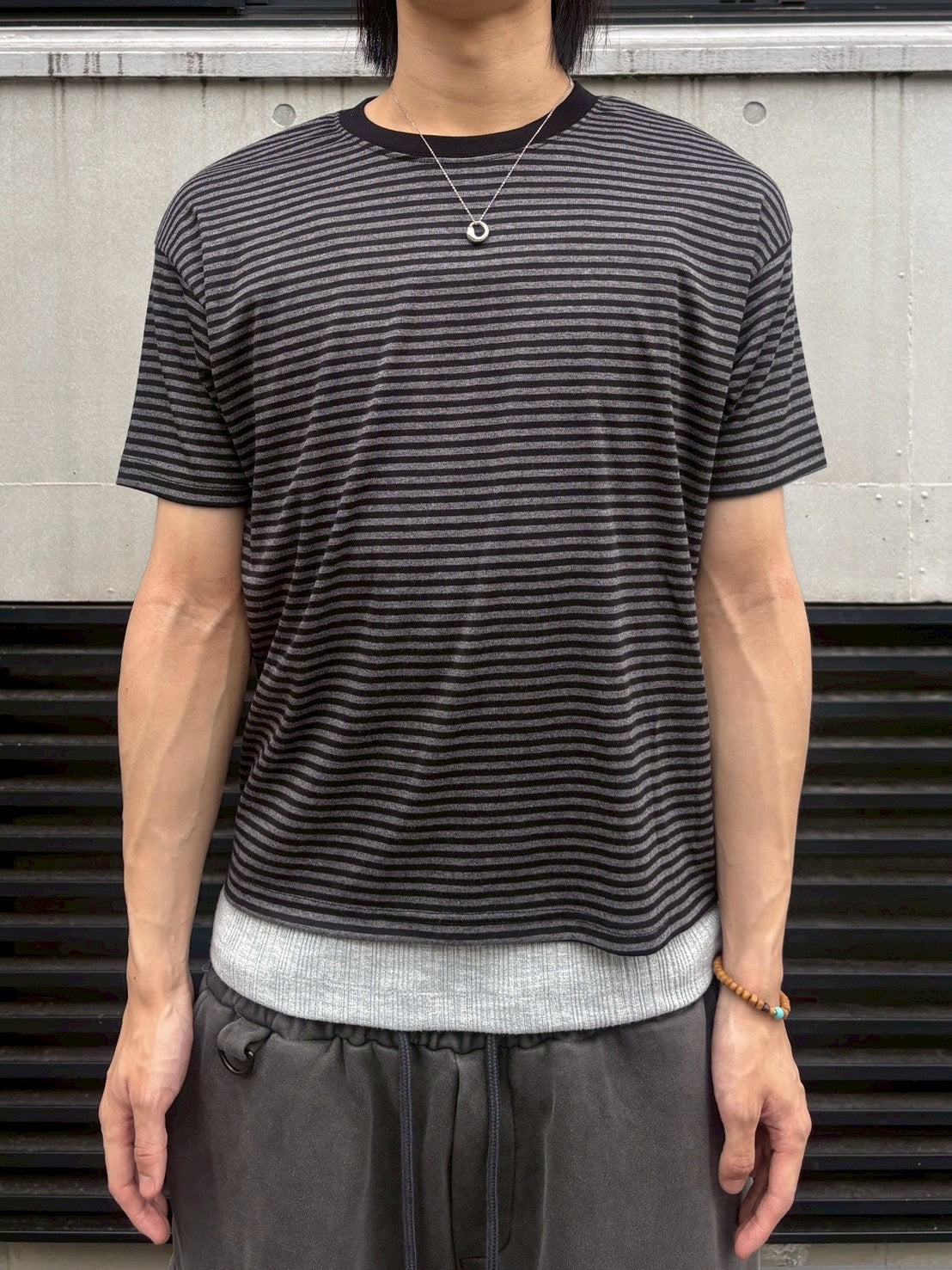 7/4 20:00発売 受注制【nmtc +】Stripe Contrast Semi Crop Tee (2color)
