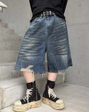国際配送【LUV CODE】washed damage denim shorts
