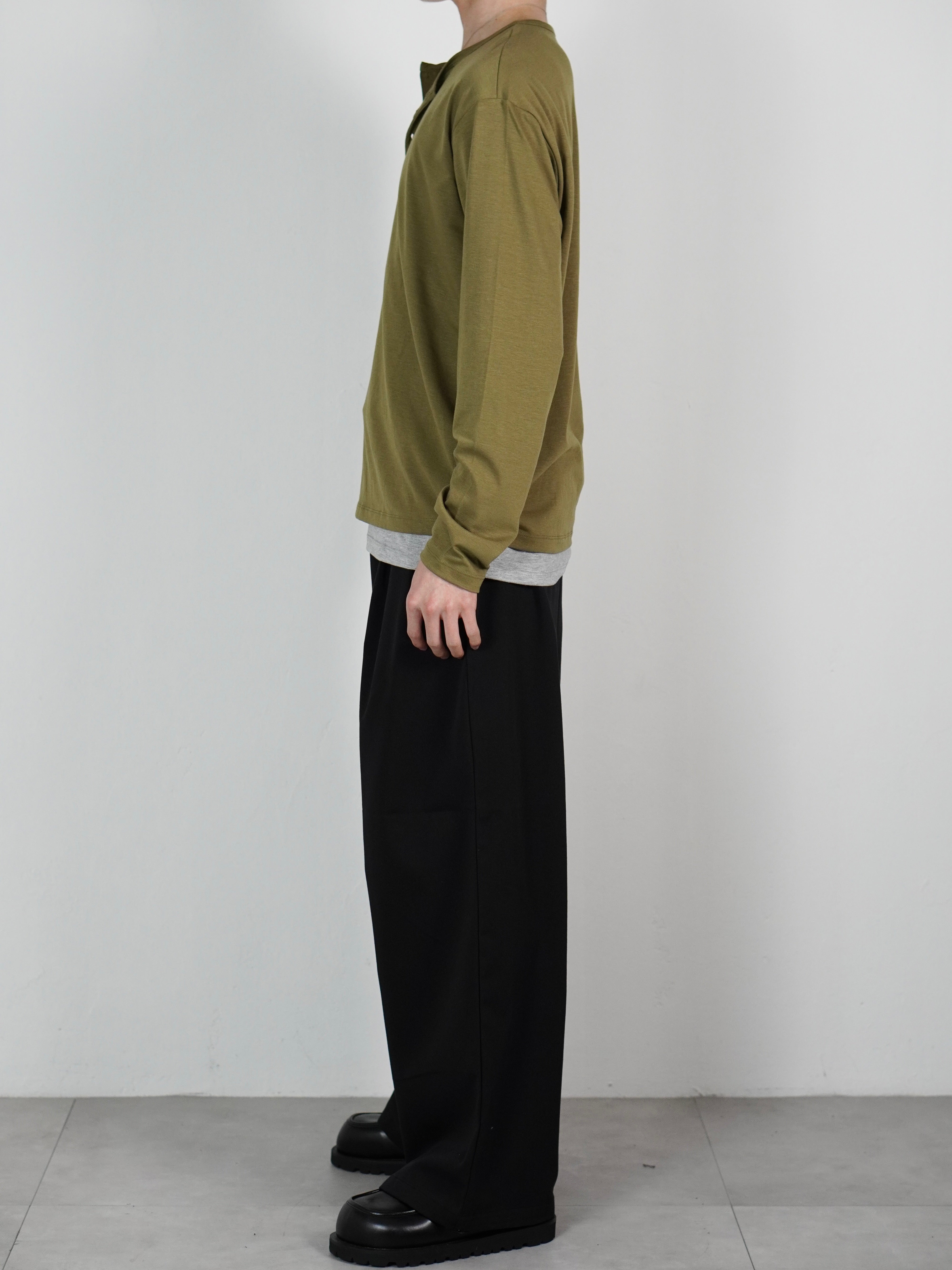 受注制【Chikashitsu +】double layered henley neck long sleeve