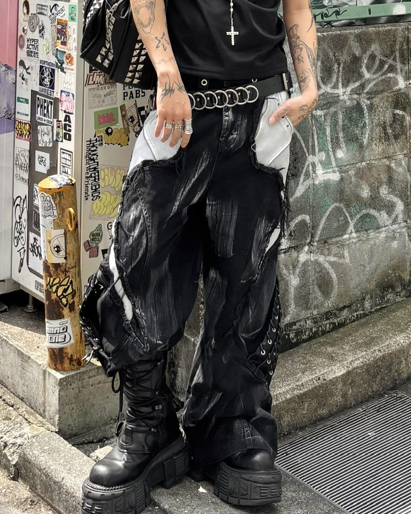 国際配送【Never mind the XU】Patchwork Wide Leg pants
