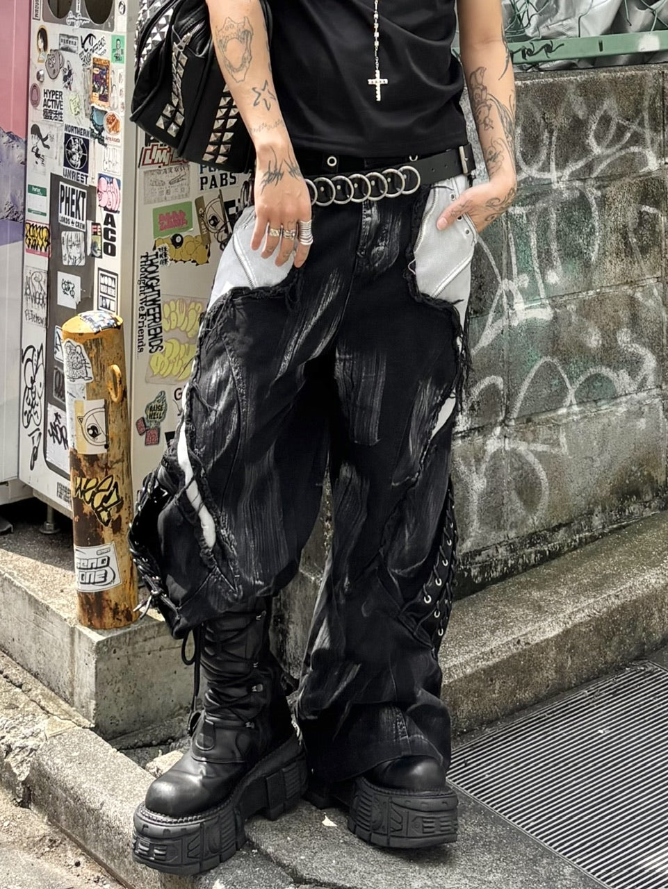 国際配送【Never mind the XU】Patchwork Wide Leg pants