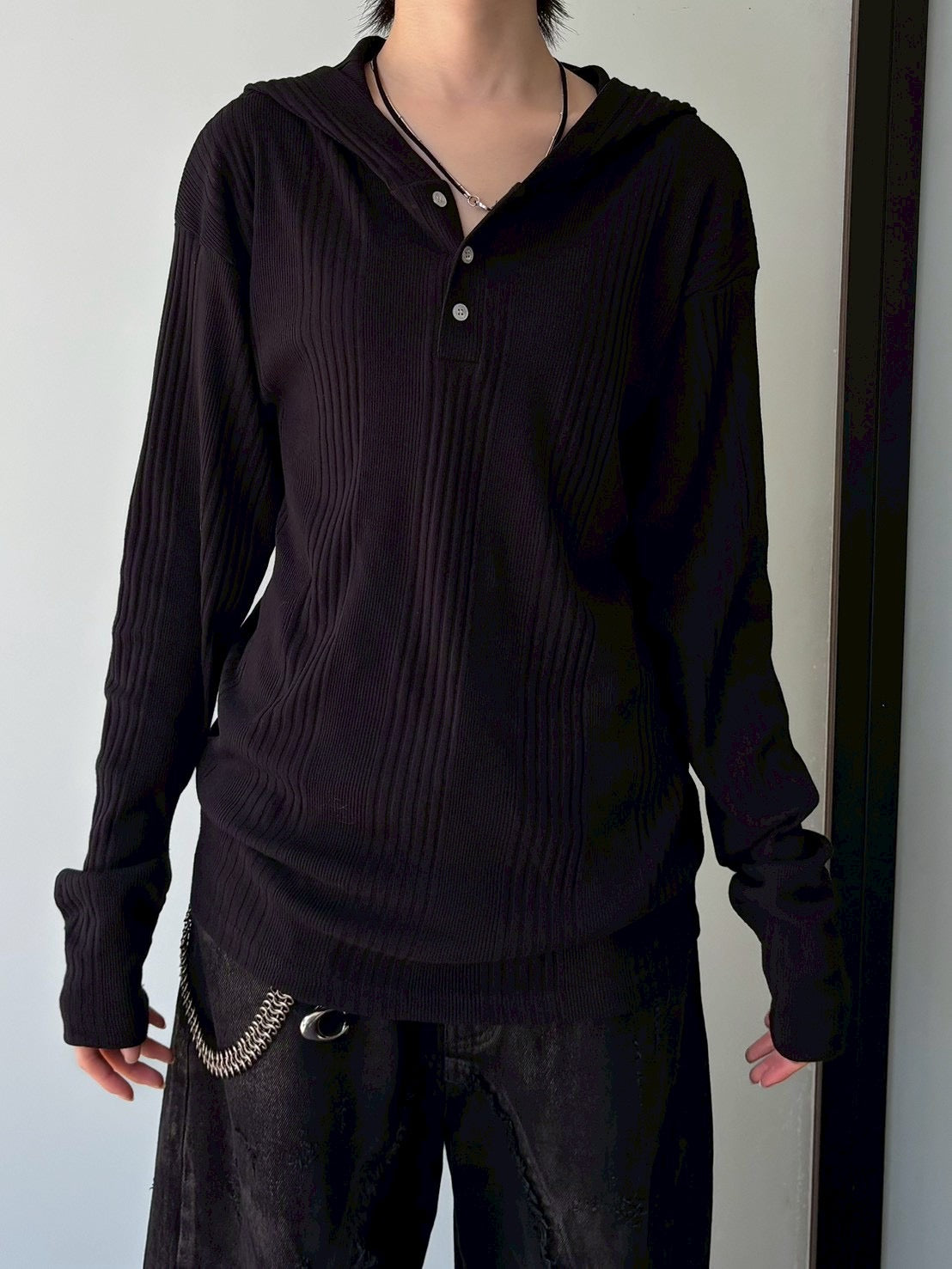 受注制【nmtc+】hooded henley neck long sleeve (3color)
