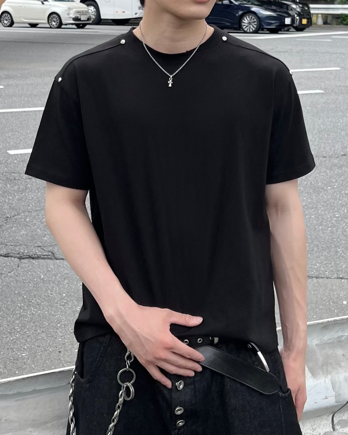 大阪店WEB限定受注制【Chikashitsu +】shoulder rivet t-shirt (3color)