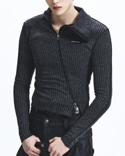 【LECYTO】Diagonal Rib Knit Zip-Up