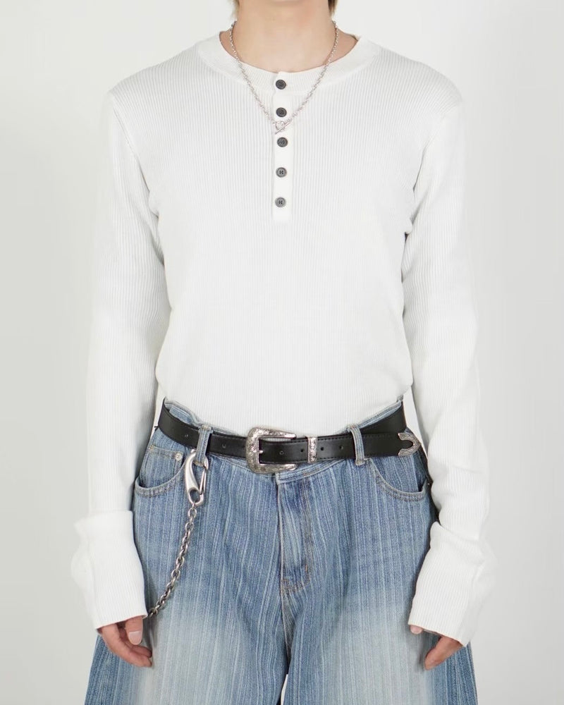 【Chikashitsu +】henley neck long sleeve knit (4color)