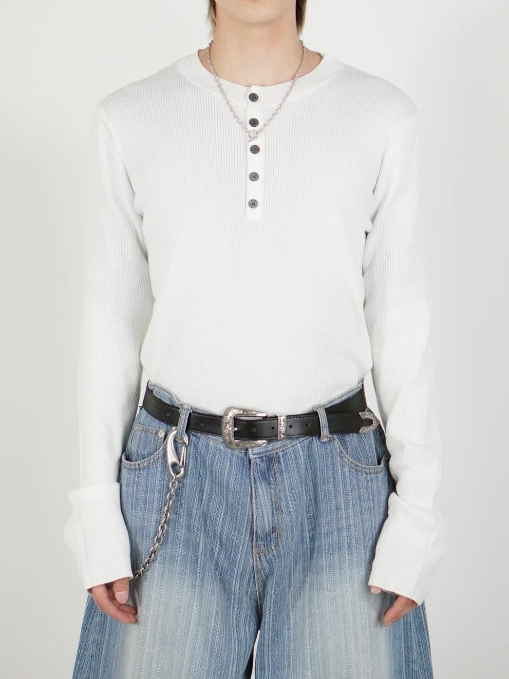 【Chikashitsu +】henley neck long sleeve knit (4color)