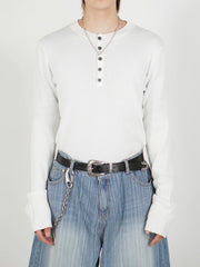 【Chikashitsu +】henley neck long sleeve knit (4color)