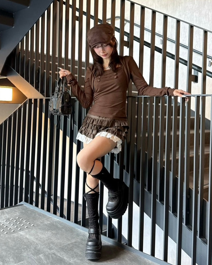 大阪店 WEB限定 受注制【Never mind the XU】Doll Check Layered Skirt