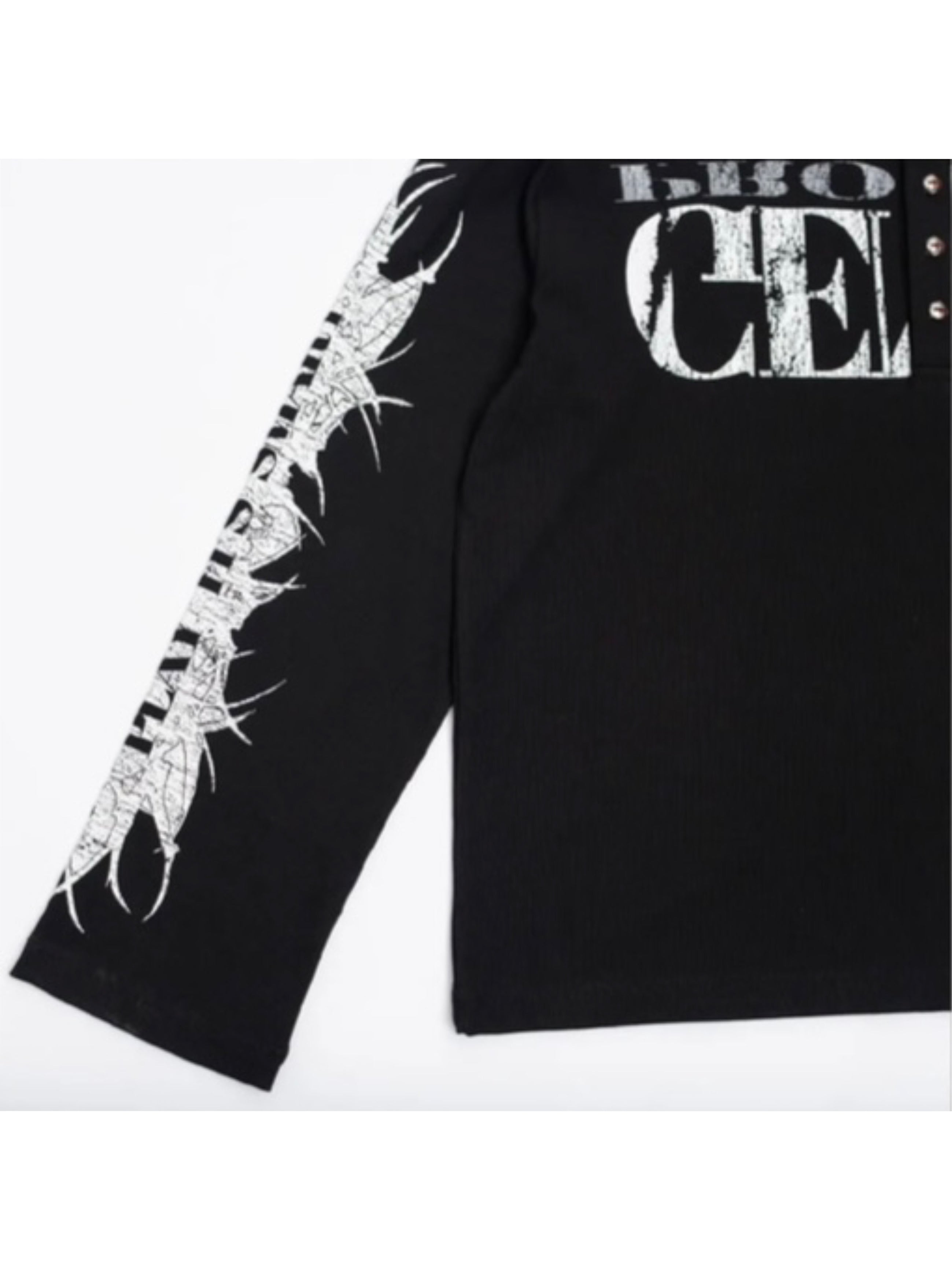 【F.V.V.O】Ribbed Printed Henley Long Sleeve