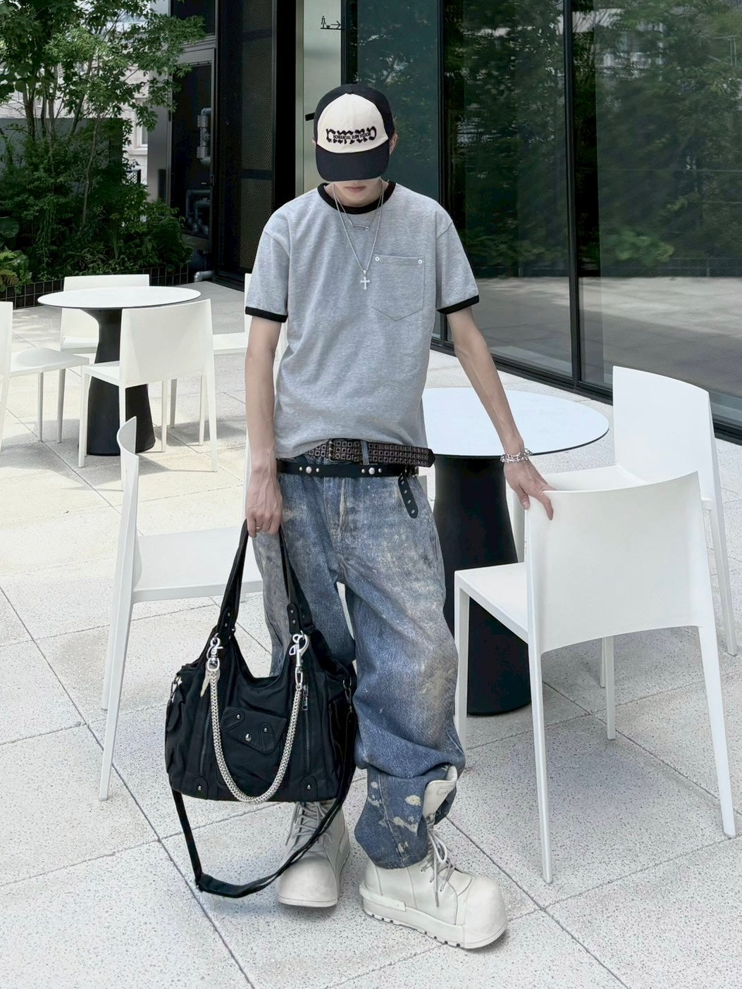 7/4 20:00発売 受注制【nmtc+】Washed Rivet Pocket Crop Slim Fit Tee (2color)