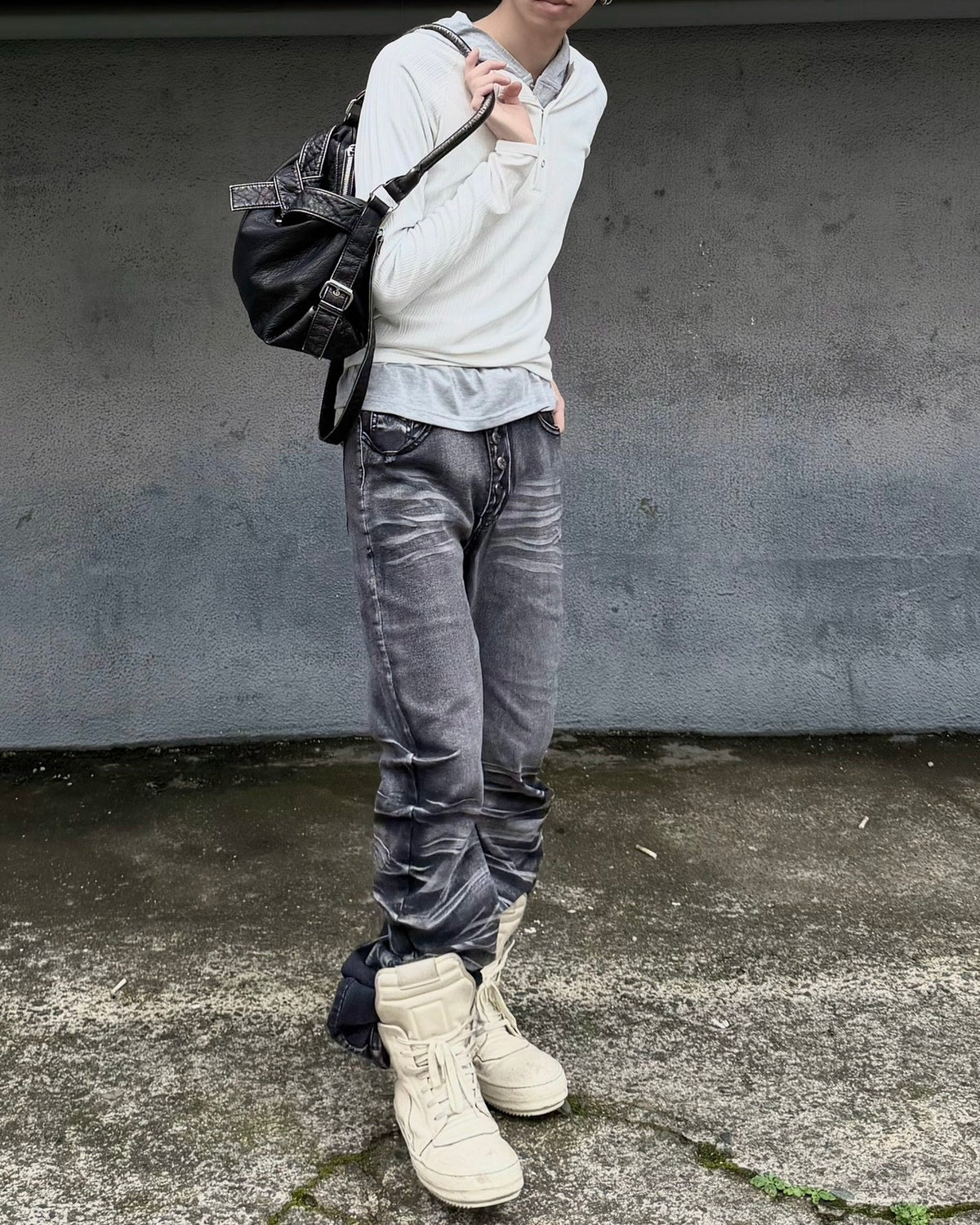 受注制【nmtc+】Snap henley neck ribbed slim top (4color)