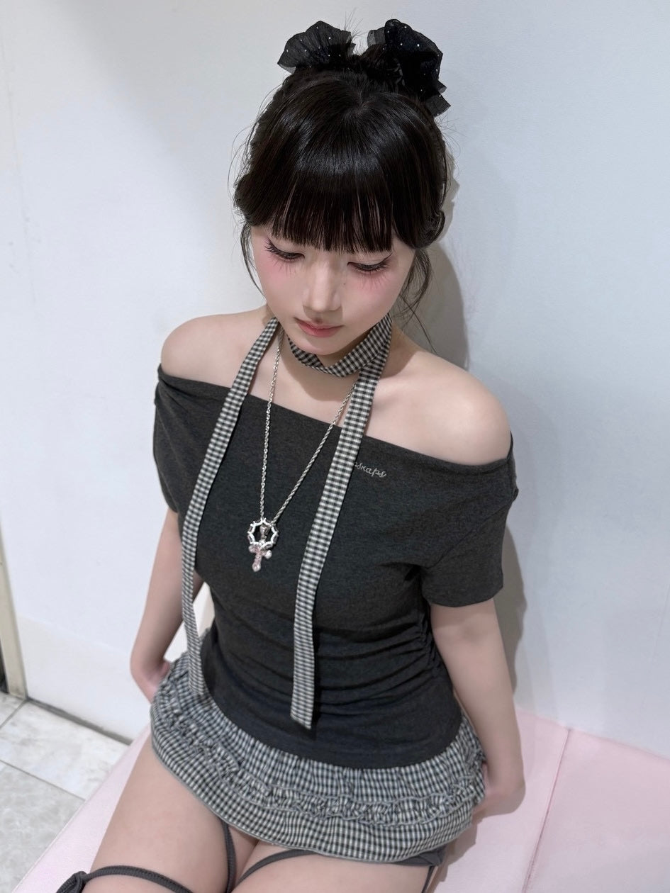受注制【nmtc+】Check Frill Layered Tee Scarf Set (2color)
