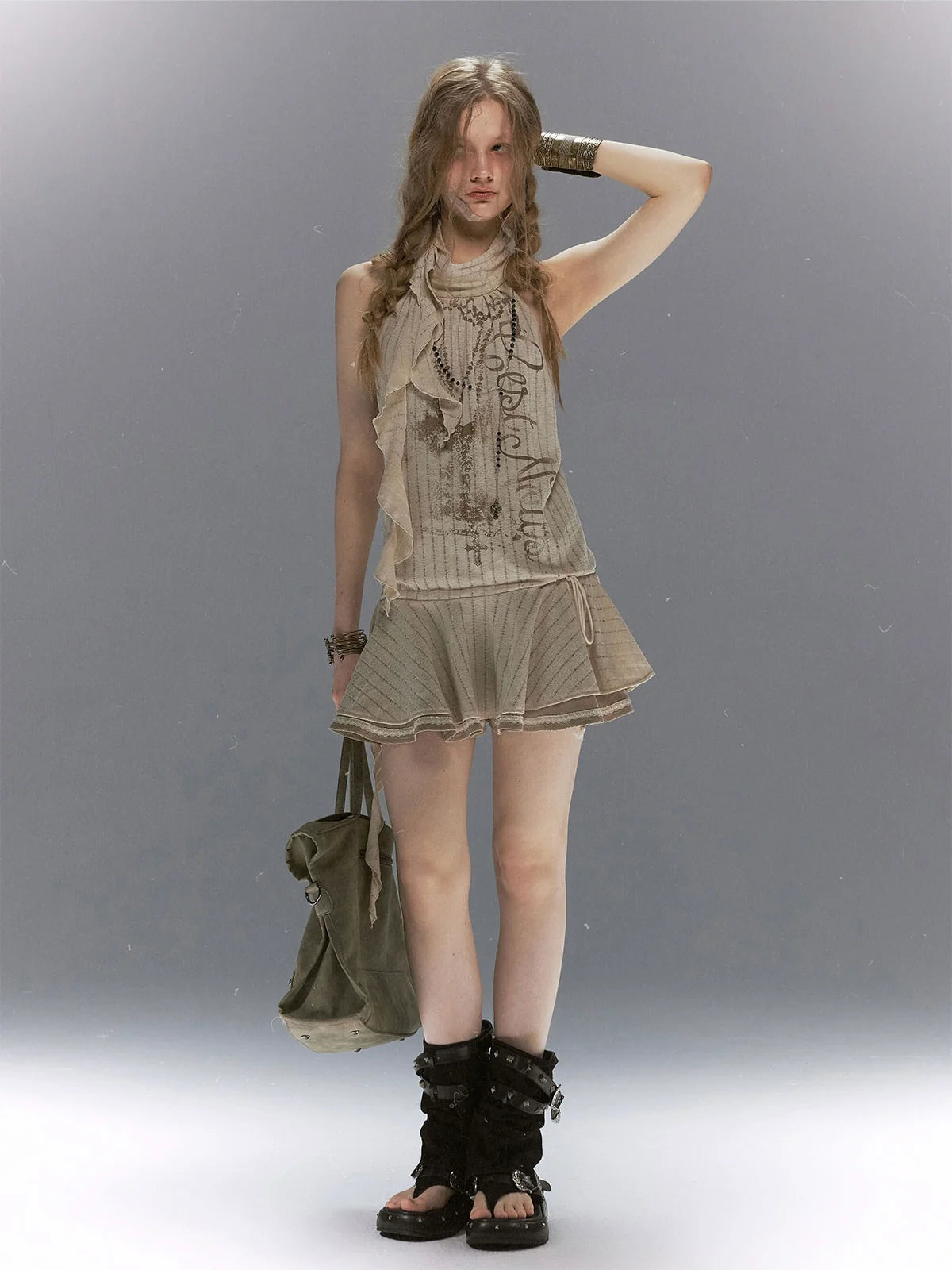 【Cest Nous】Halterneck printed camisole dress