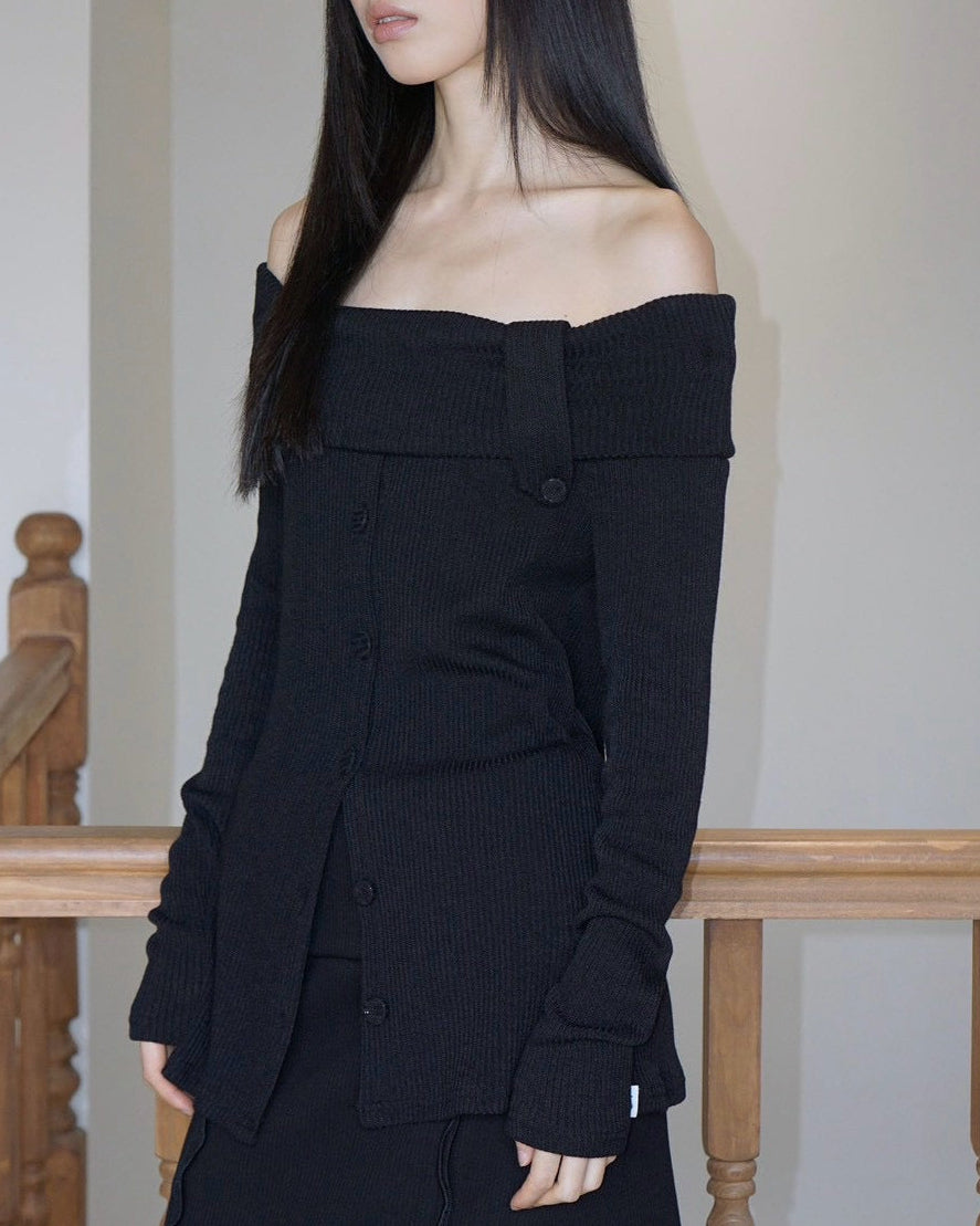 【Uglyshadow】BUTTON OFF-SHOULDER KNIT