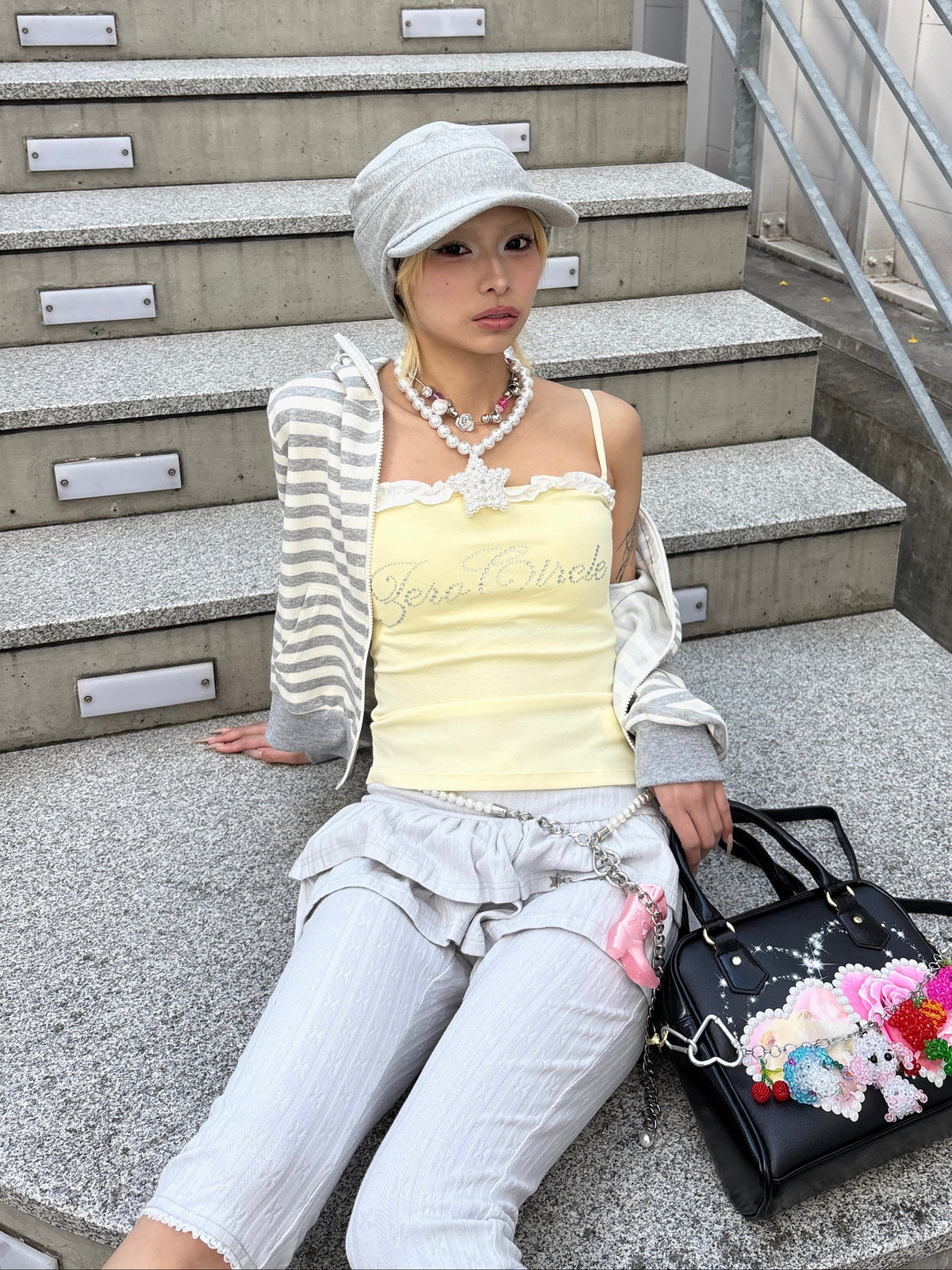 国際配送【Never mind the XU】rhinestone race camisole