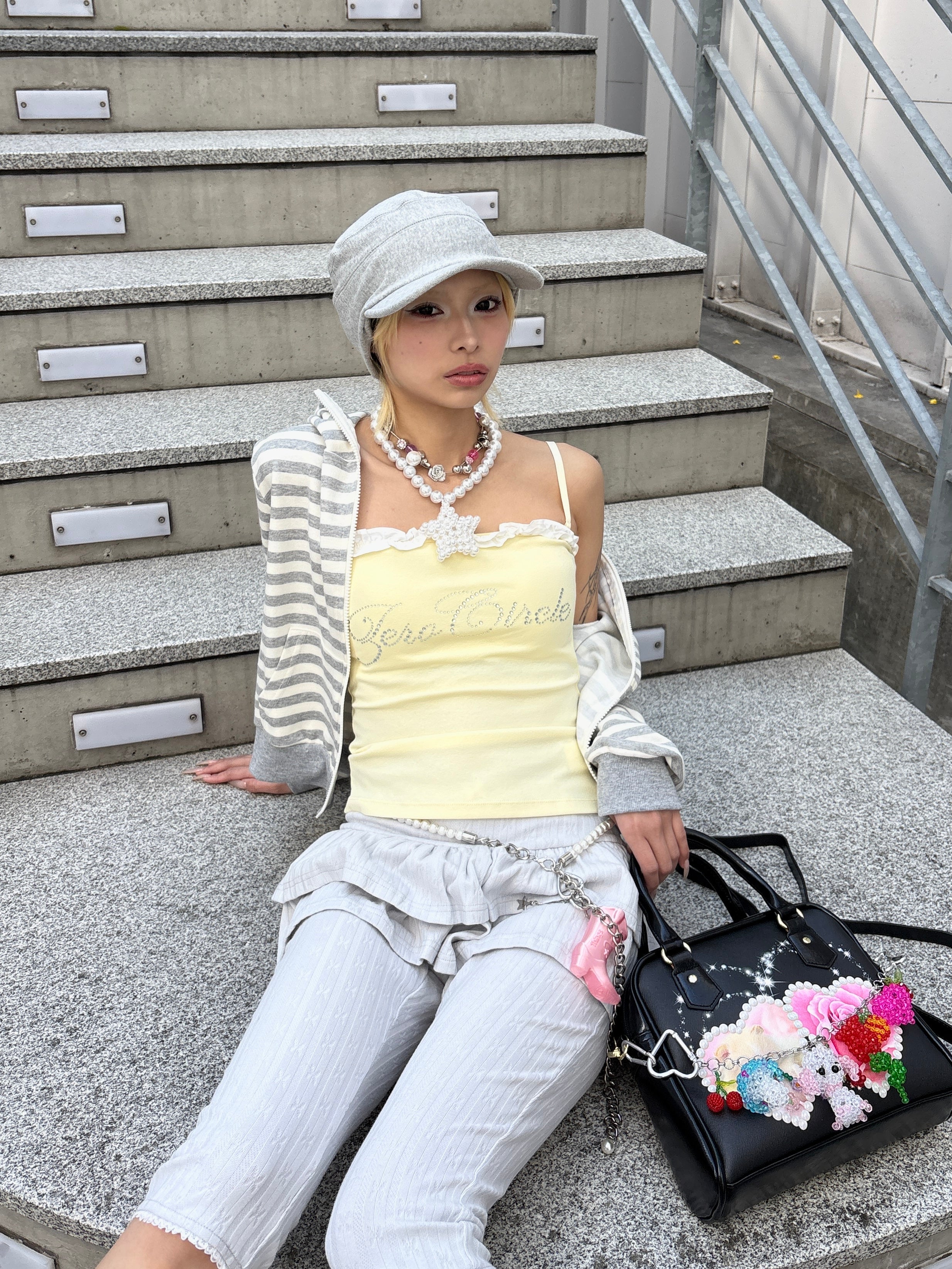 国際配送【Never mind the XU】rhinestone race camisole