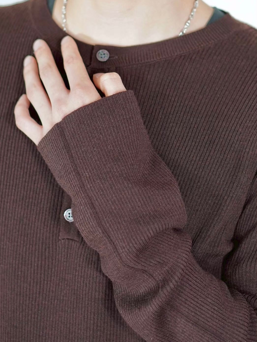 【Chikashitsu +】henley neck long sleeve knit (4color)